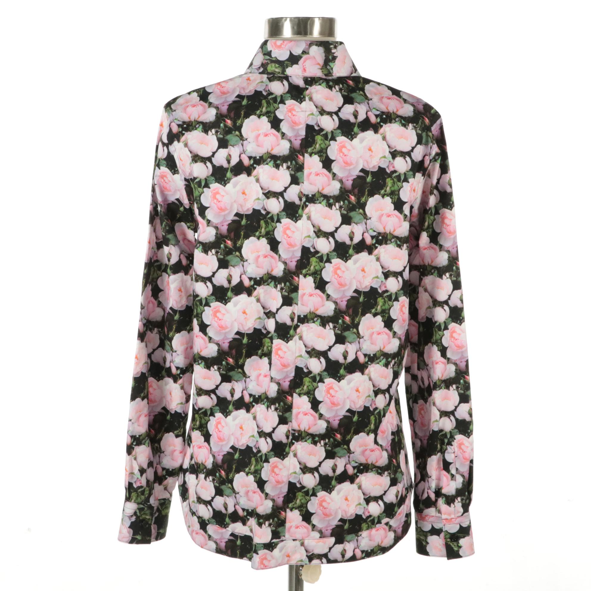 Givenchy Pink Floral Print Cotton Button-Up Shirt, With Tags