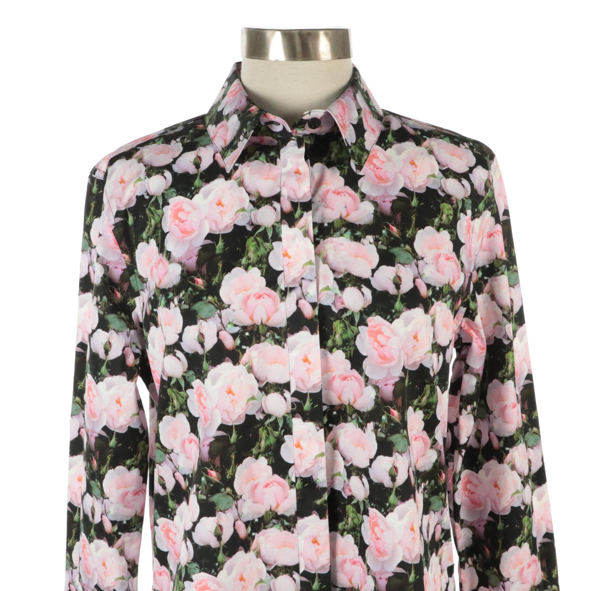 Givenchy Pink Floral Print Cotton Button-Up Shirt, With Tags