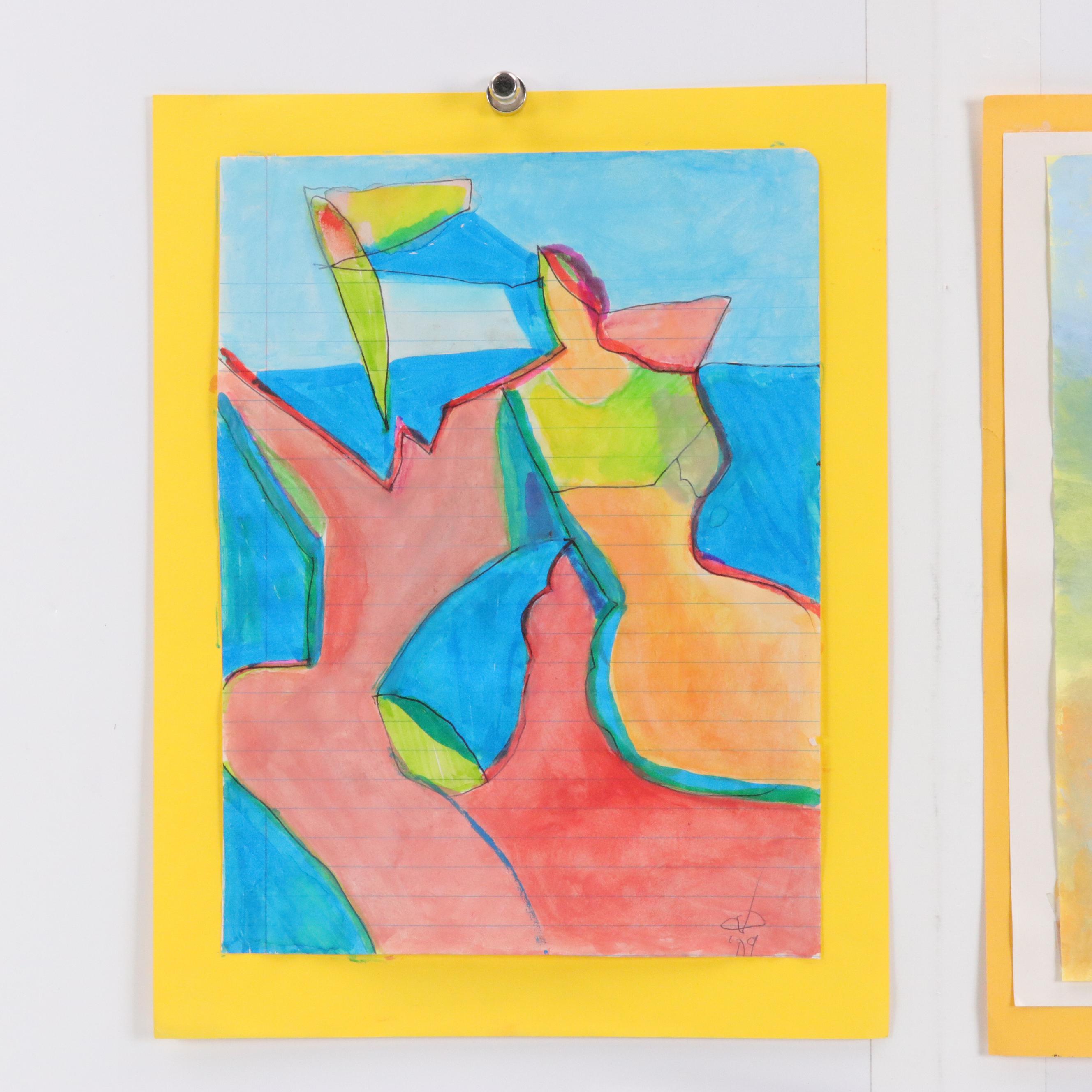 Set of Don Vogl Figural Ink and Watercolor Paintings, Late 20th / 21st Century