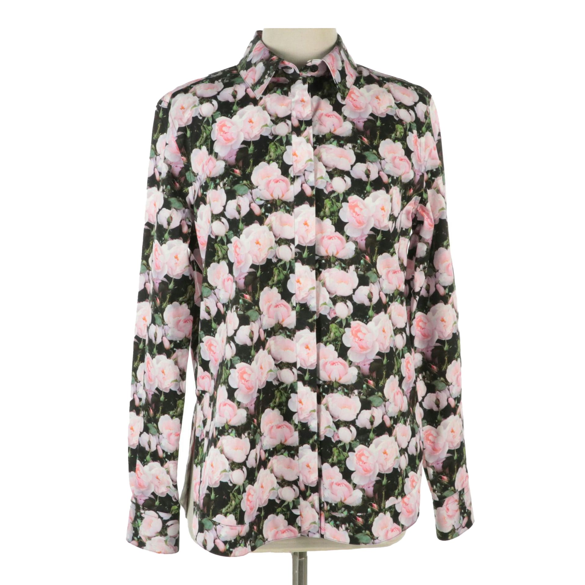 Givenchy Pink Floral Print Cotton Button-Up Shirt, With Tags