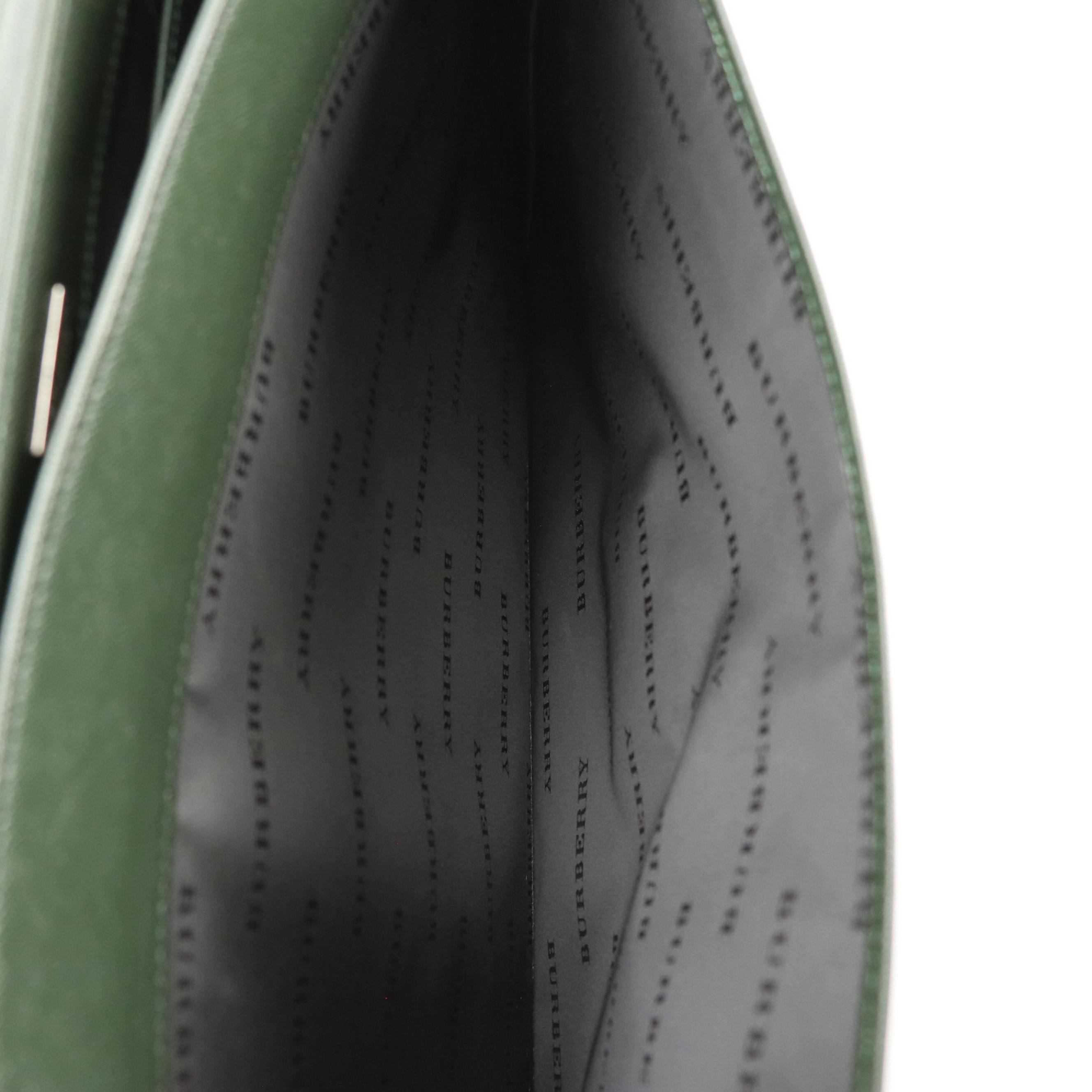Burberry Top Handle Briefcase Bag in Dark Green Saffiano Leather