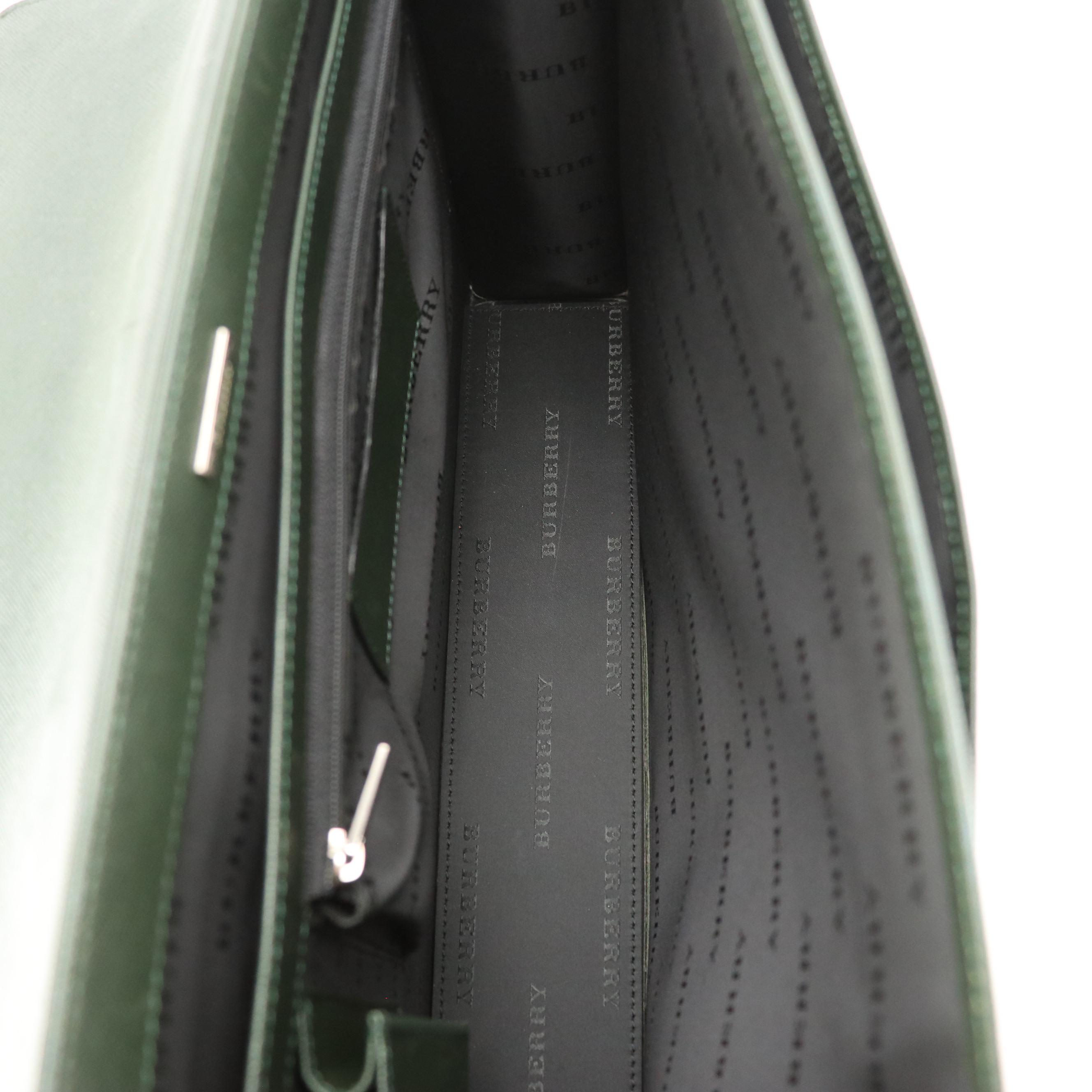 Burberry Top Handle Briefcase Bag in Dark Green Saffiano Leather
