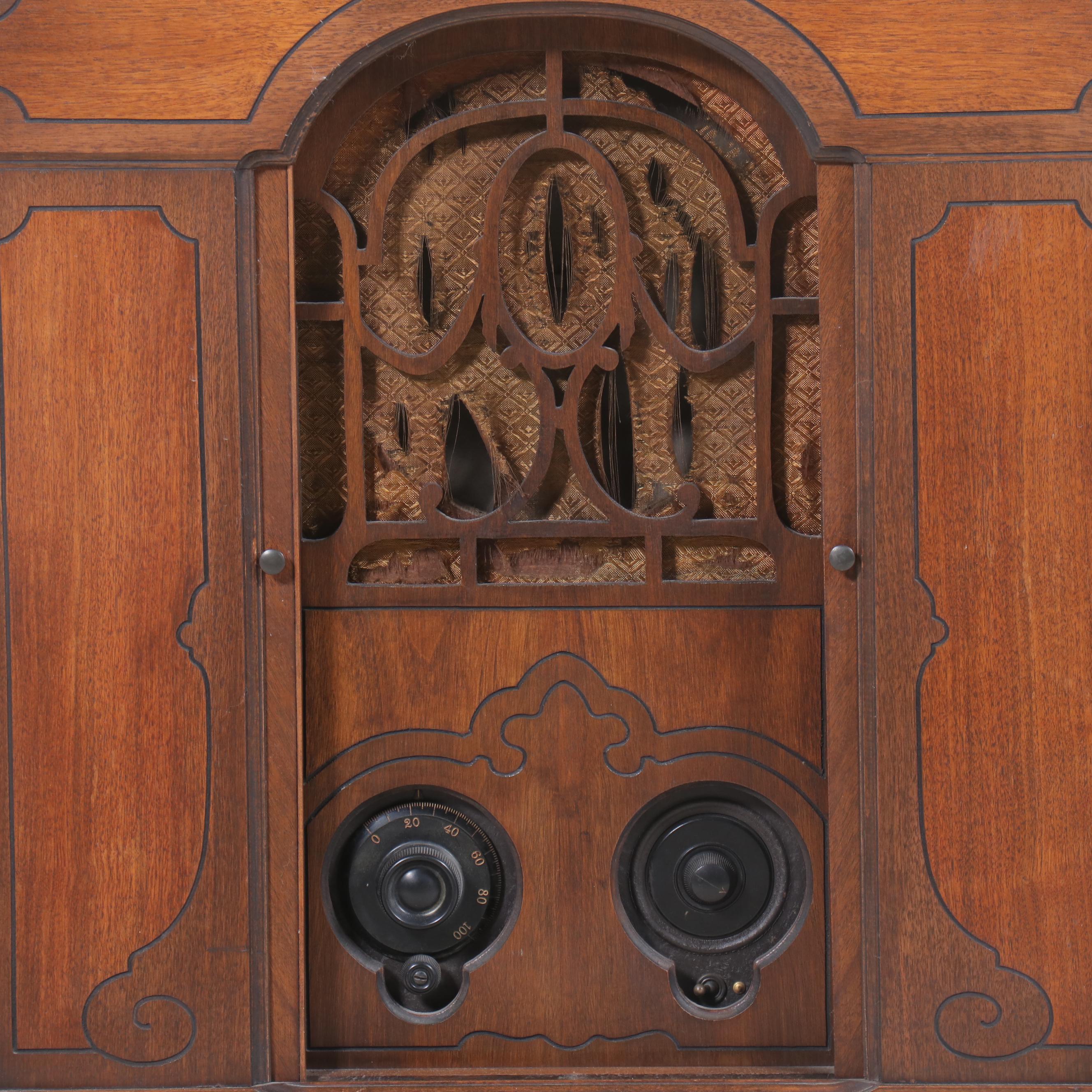 Pooley Radio Cabinet with Atwater Kent Radio, Early 20th Century