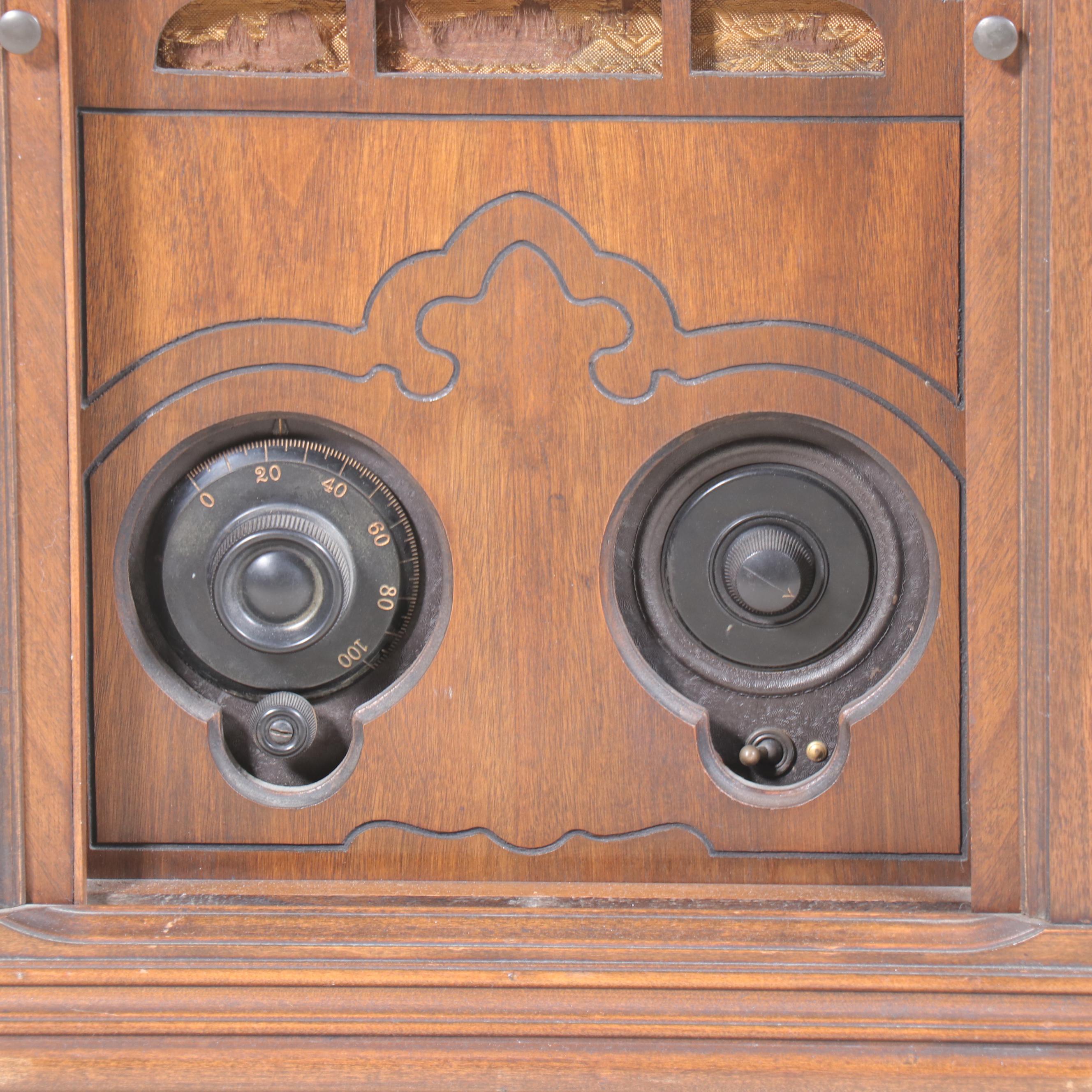 Pooley Radio Cabinet with Atwater Kent Radio, Early 20th Century