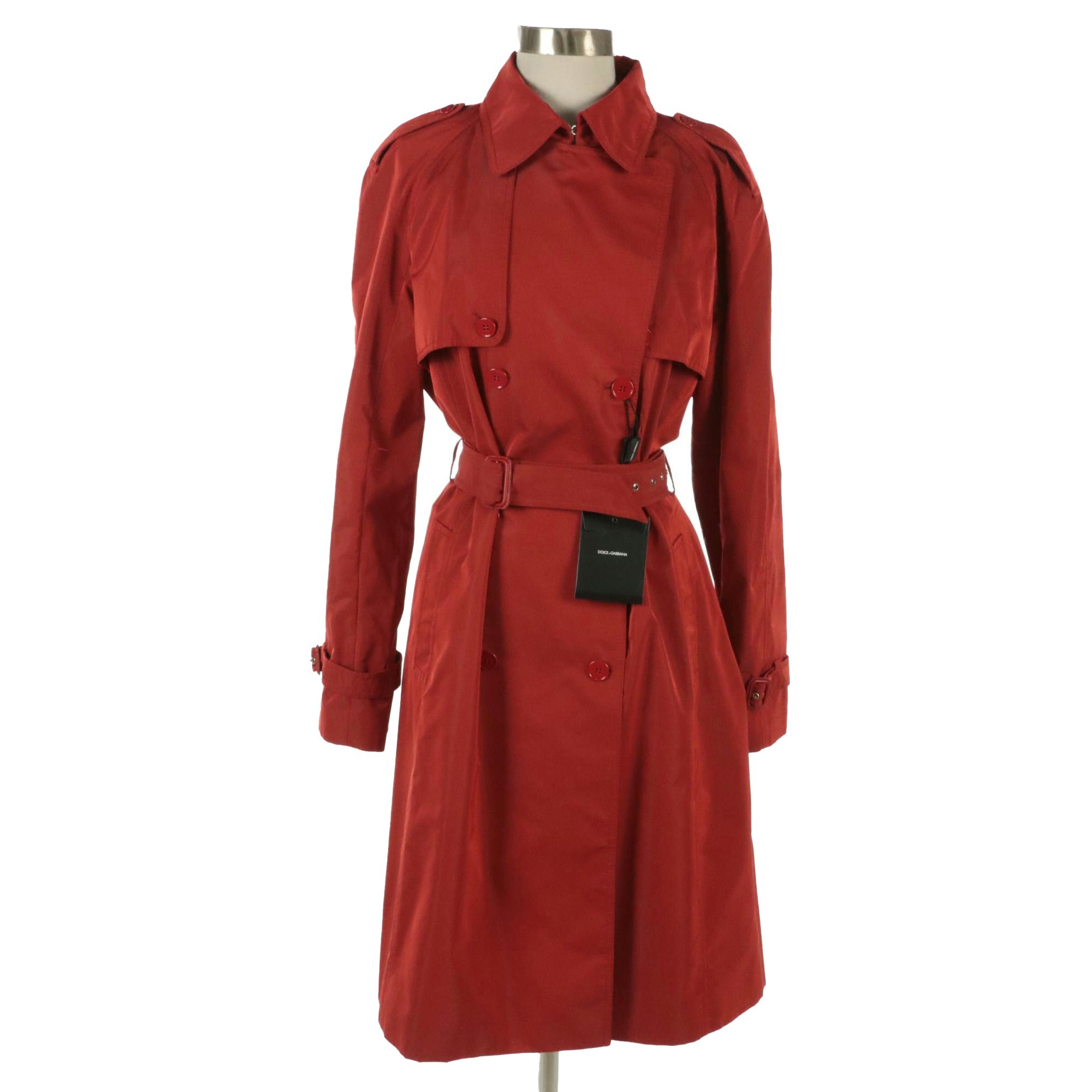Dolce & Gabbana Polyester Double-Breasted Trench Coat, With Tags