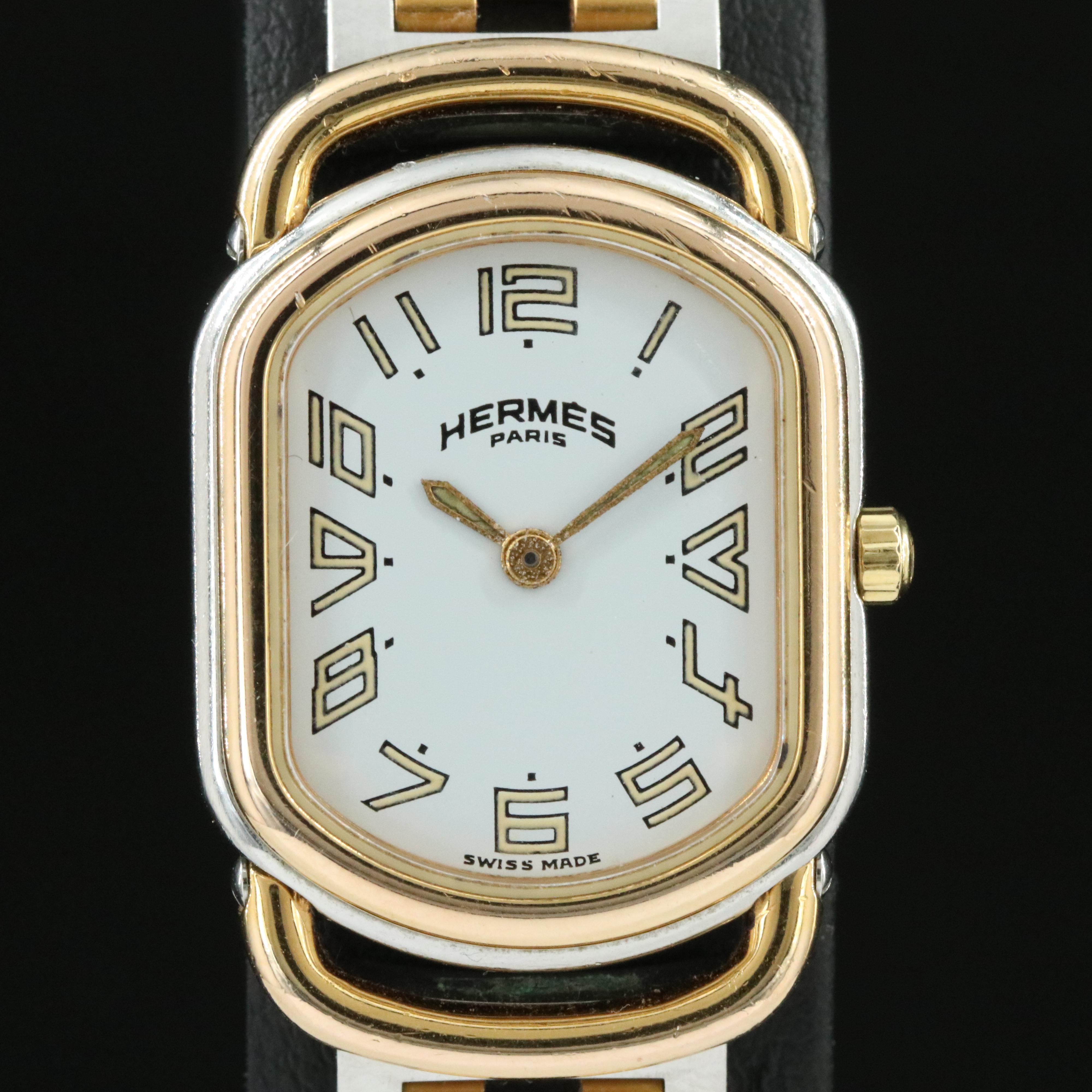Hermès Rallye 77.03 White Dial 20mm Two-Tone Gold-Plated Steel Quartz Watch