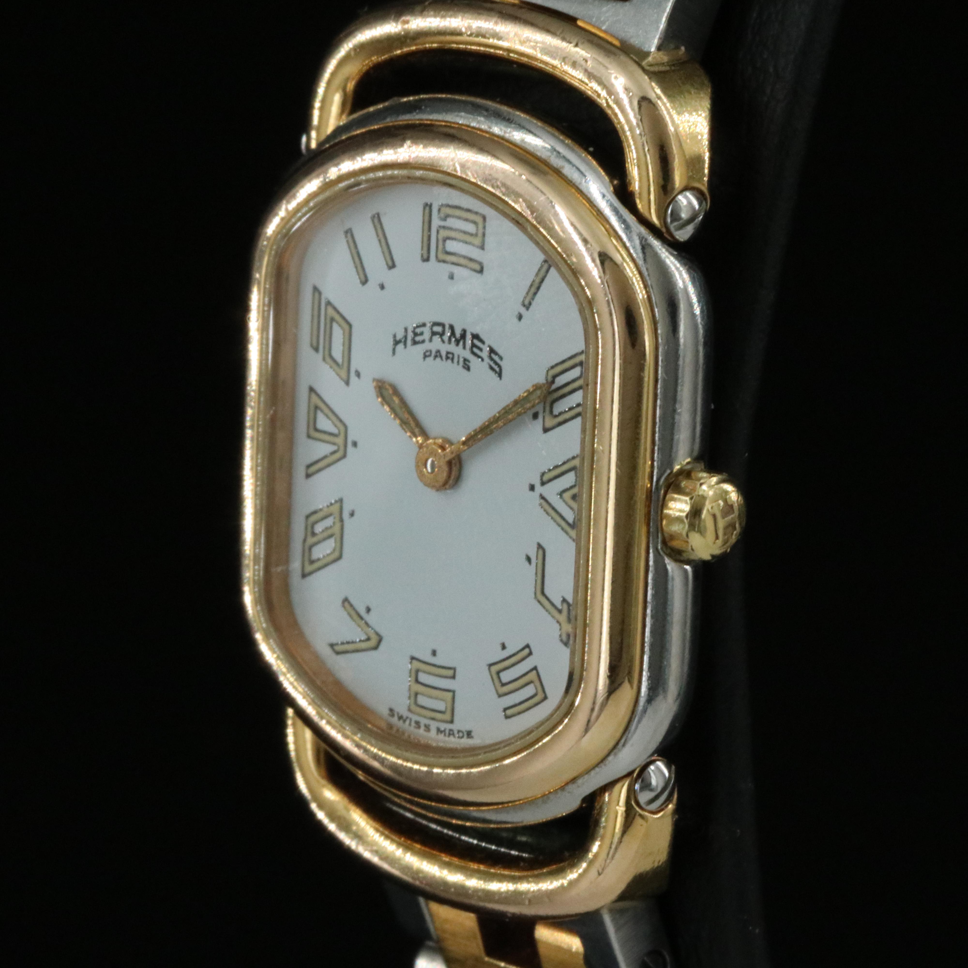 Hermès Rallye 77.03 White Dial 20mm Two-Tone Gold-Plated Steel Quartz Watch