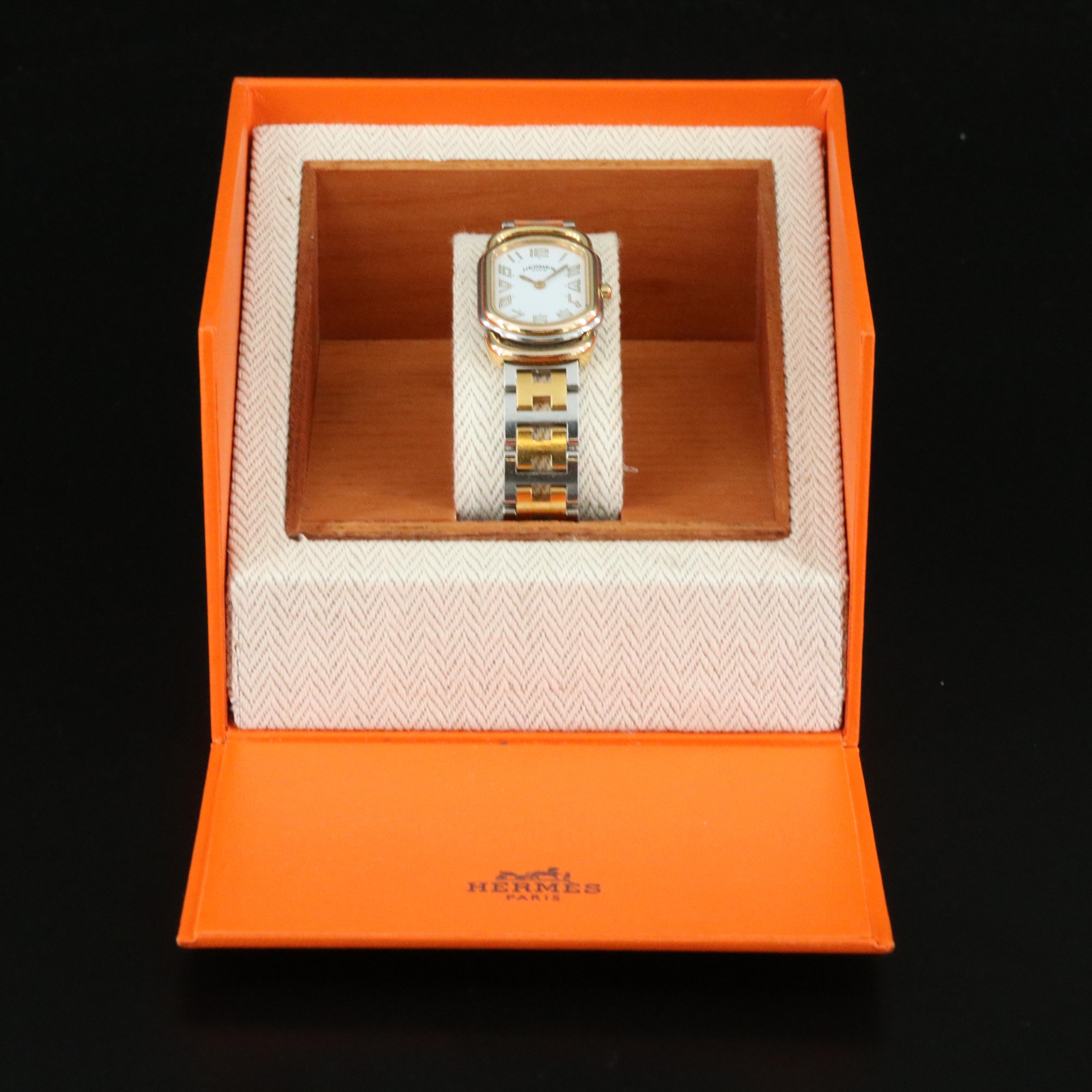 Hermès Rallye 77.03 White Dial 20mm Two-Tone Gold-Plated Steel Quartz Watch