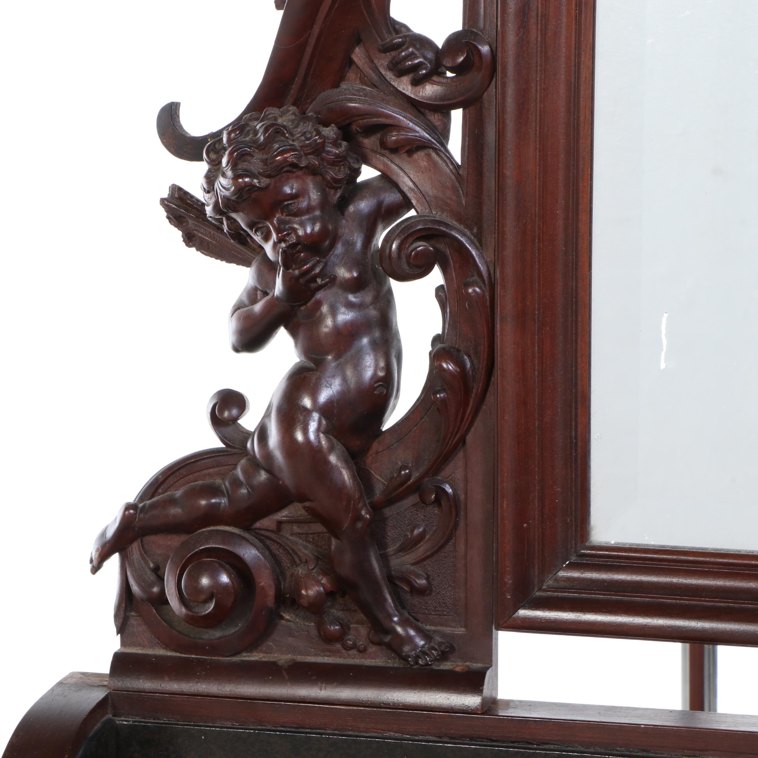 Victorian Rococo Revival Mahogany Wash Basin Vanity, 19th Century and Later