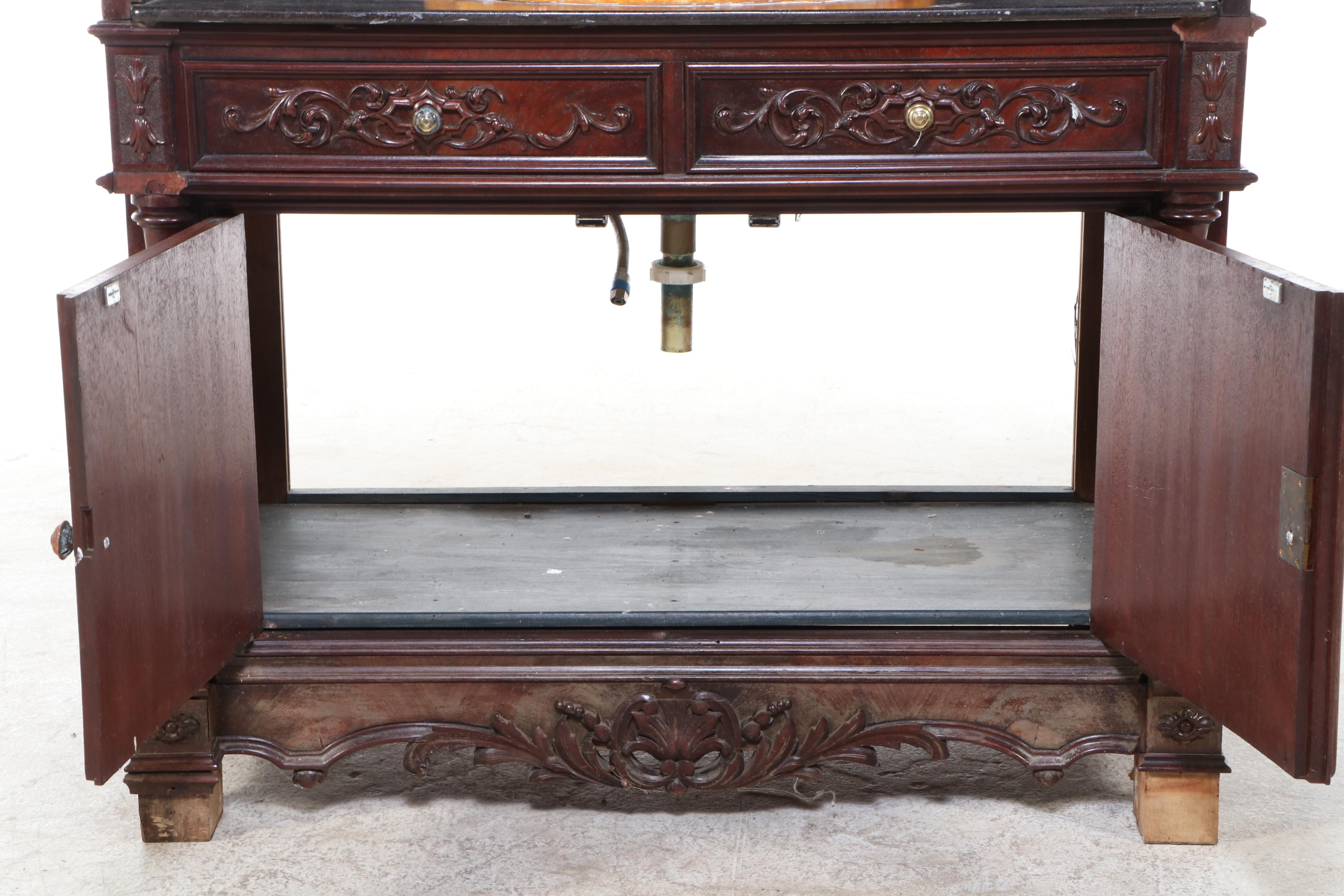 Victorian Rococo Revival Mahogany Wash Basin Vanity, 19th Century and Later