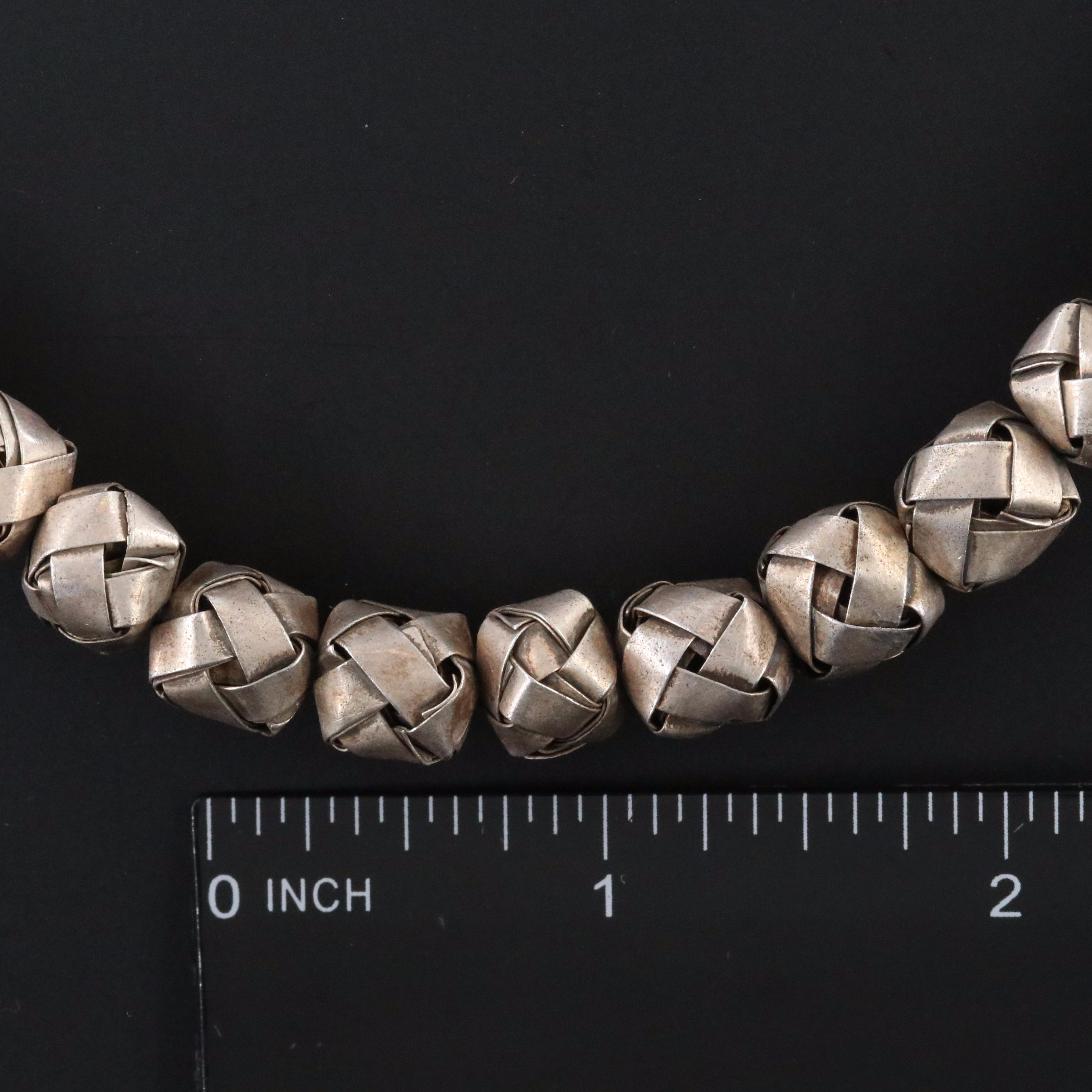Fine Silver Basket Weave Bead Necklace