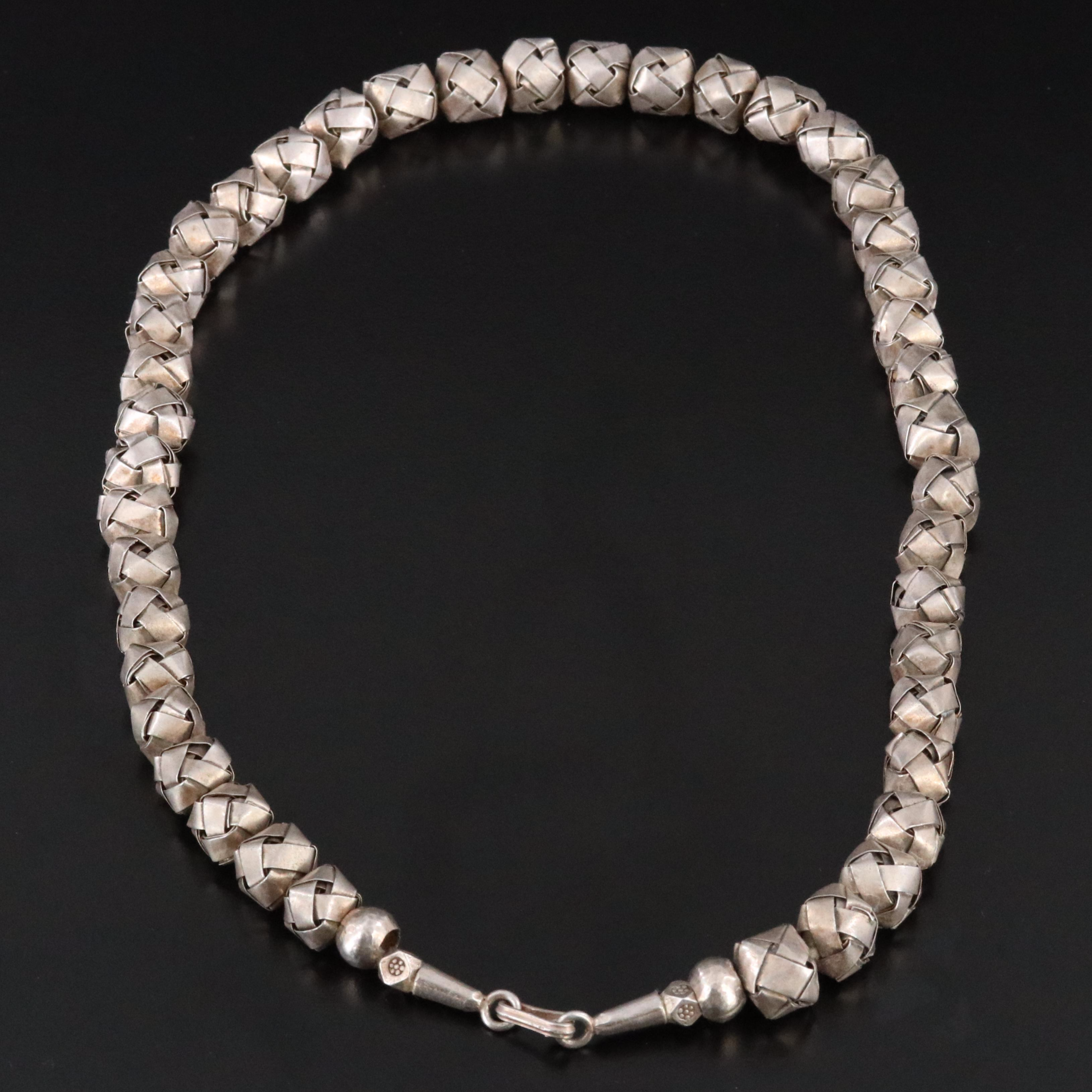 Fine Silver Basket Weave Bead Necklace