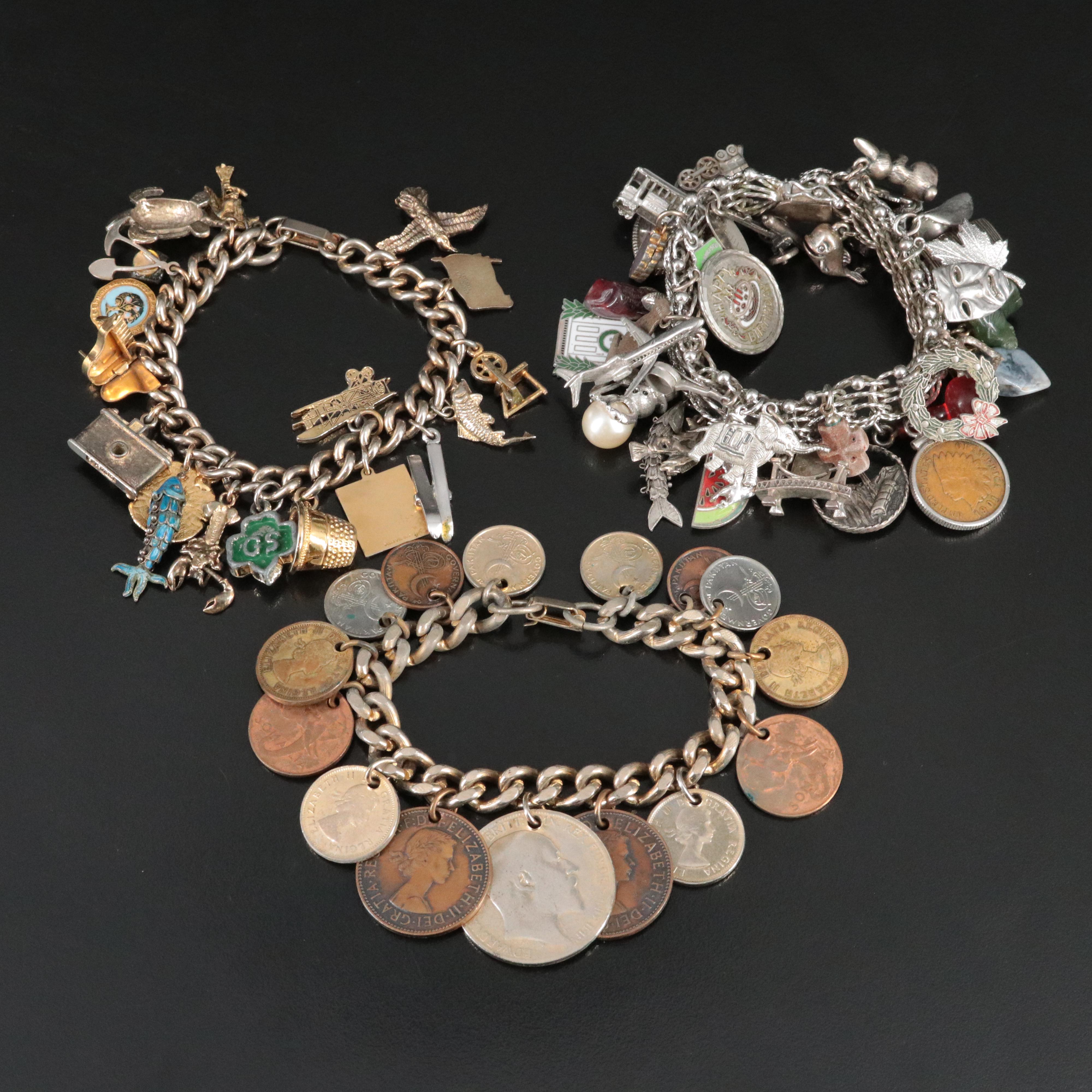 Antique/Vintage Charm Bracelets Featuring Nephrite, Jasper and Agate Charms