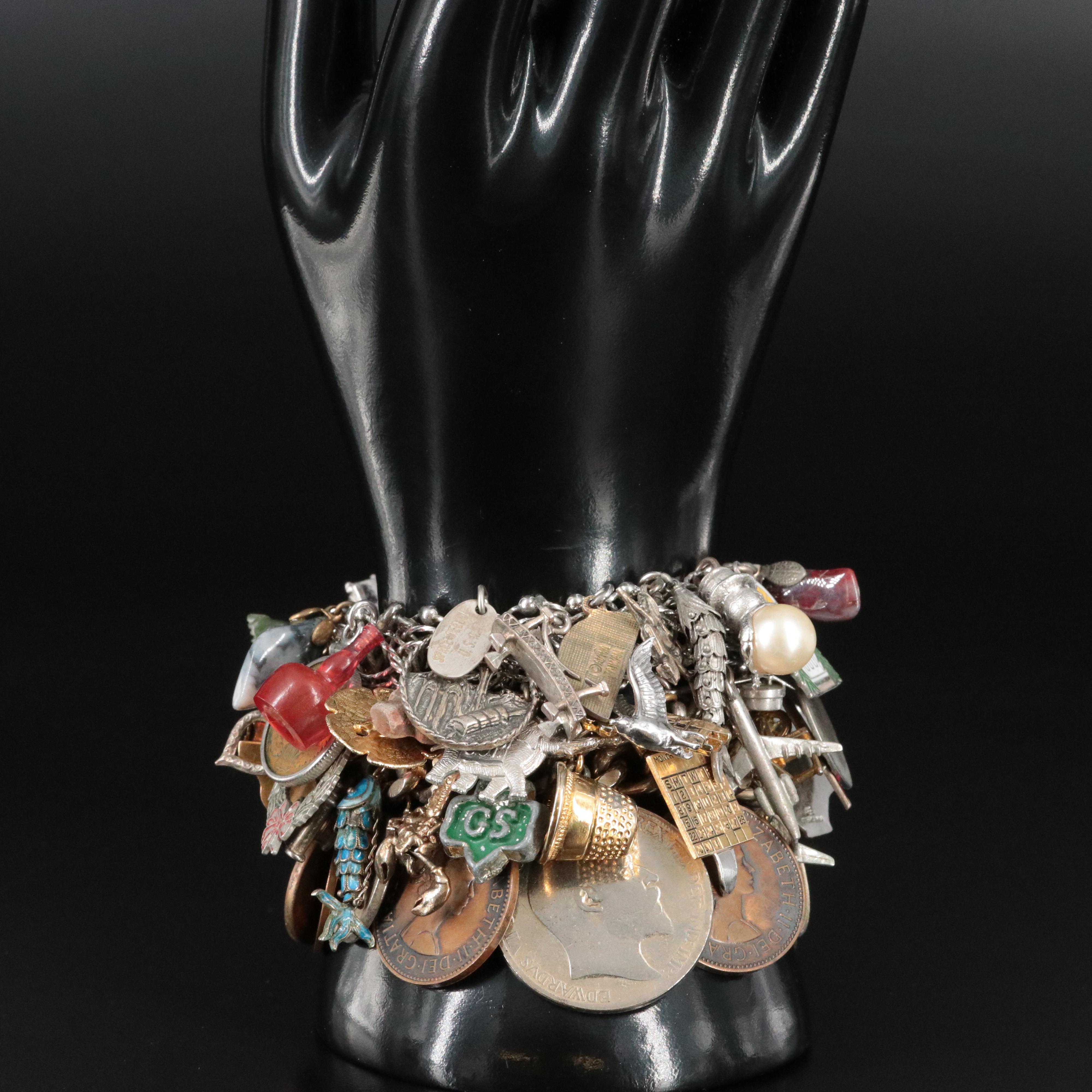 Antique/Vintage Charm Bracelets Featuring Nephrite, Jasper and Agate Charms