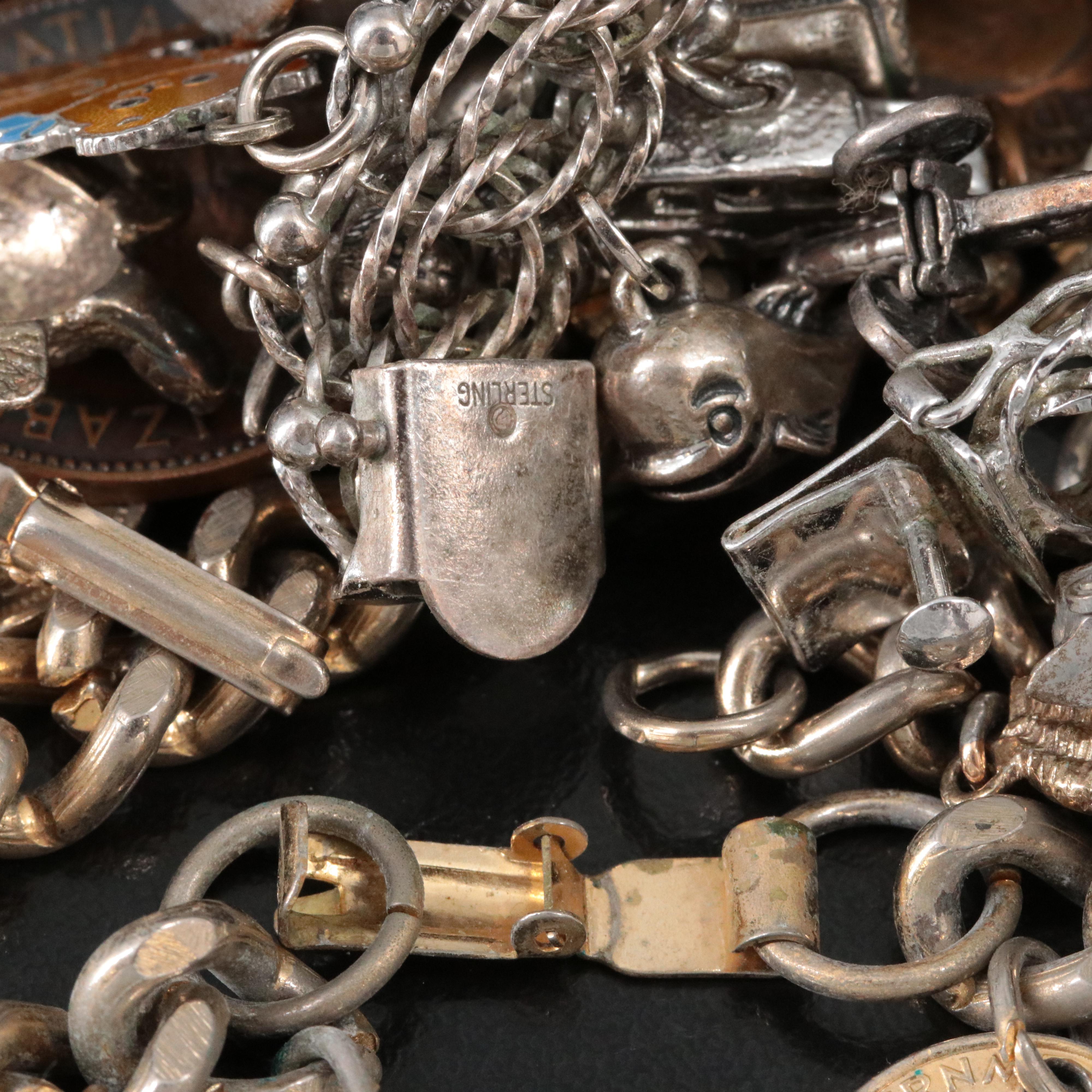 Antique/Vintage Charm Bracelets Featuring Nephrite, Jasper and Agate Charms