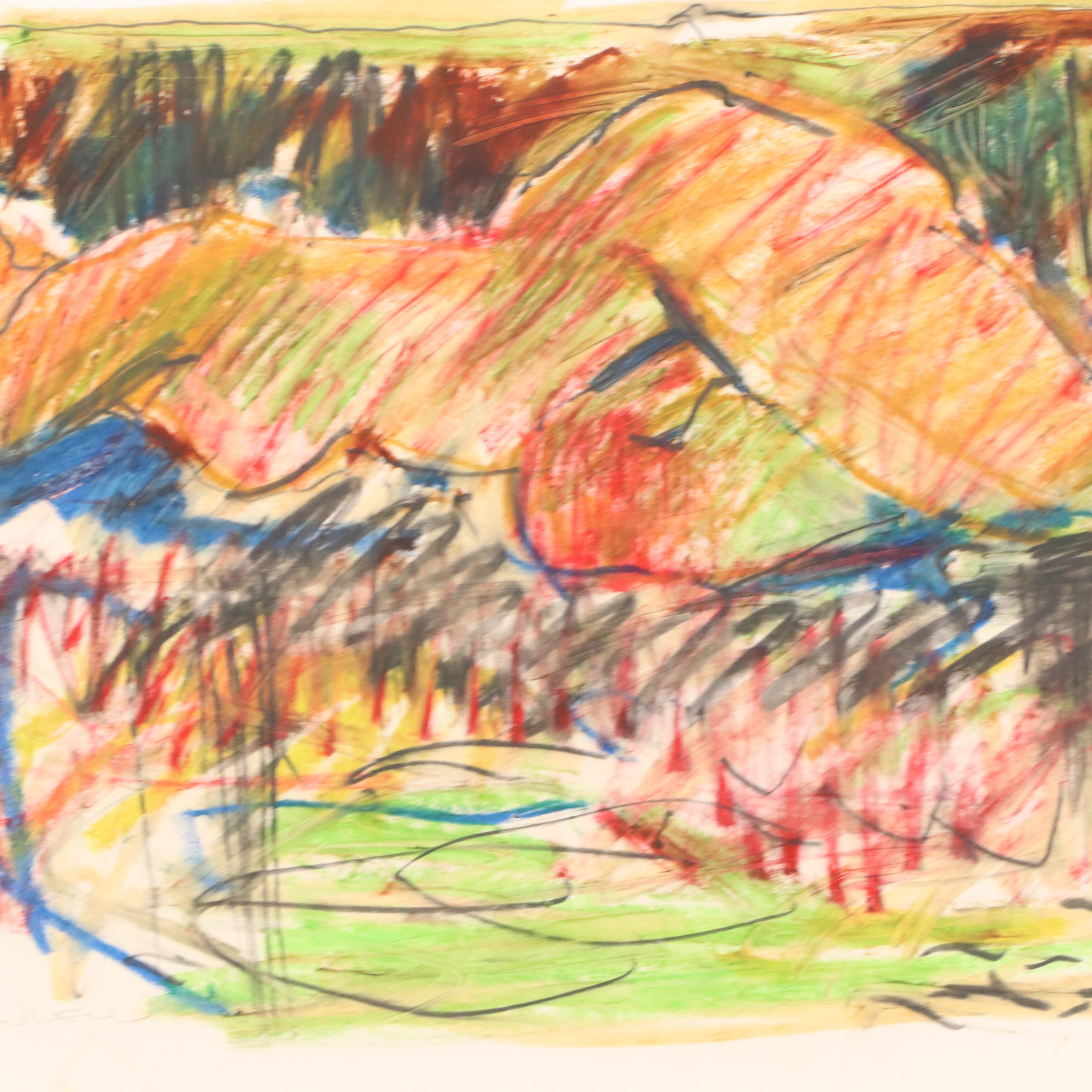 Jack Meanwell Figural Modern Oil Pastel Drawing, Late 20th Century