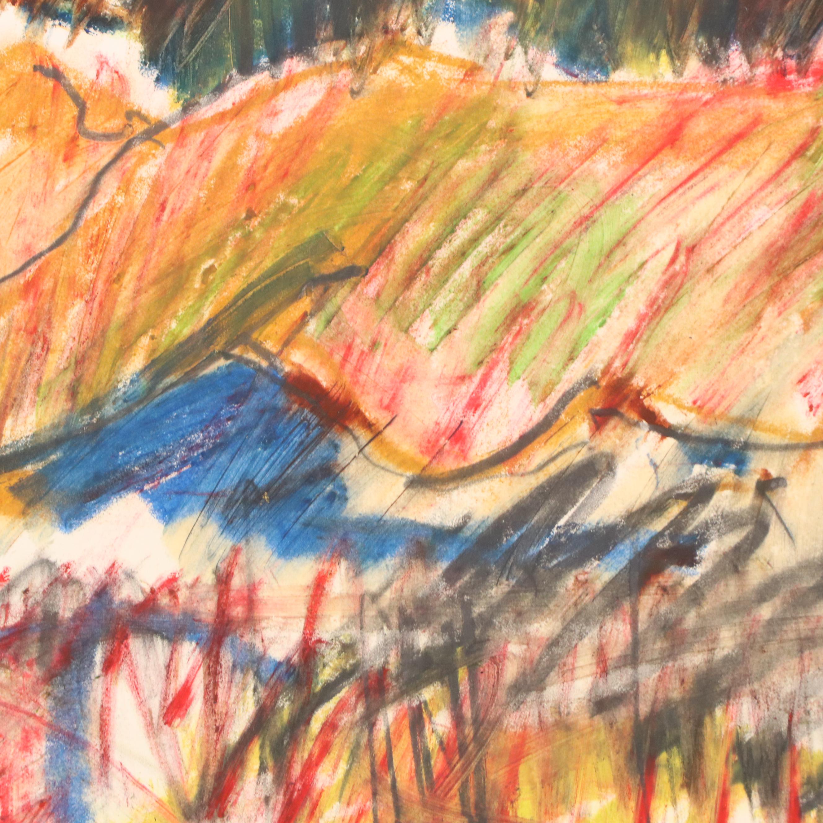 Jack Meanwell Figural Modern Oil Pastel Drawing, Late 20th Century