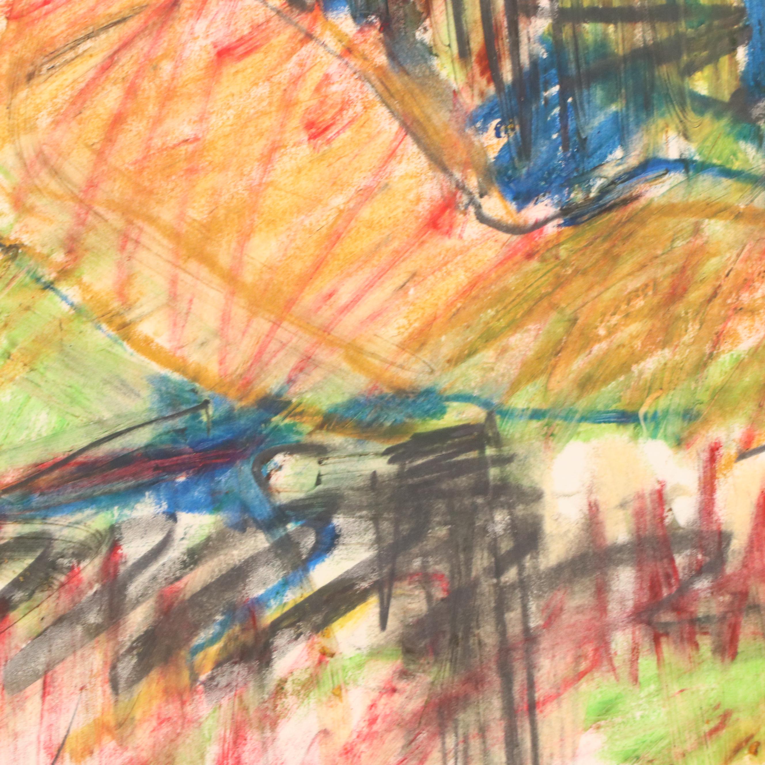 Jack Meanwell Figural Modern Oil Pastel Drawing, Late 20th Century