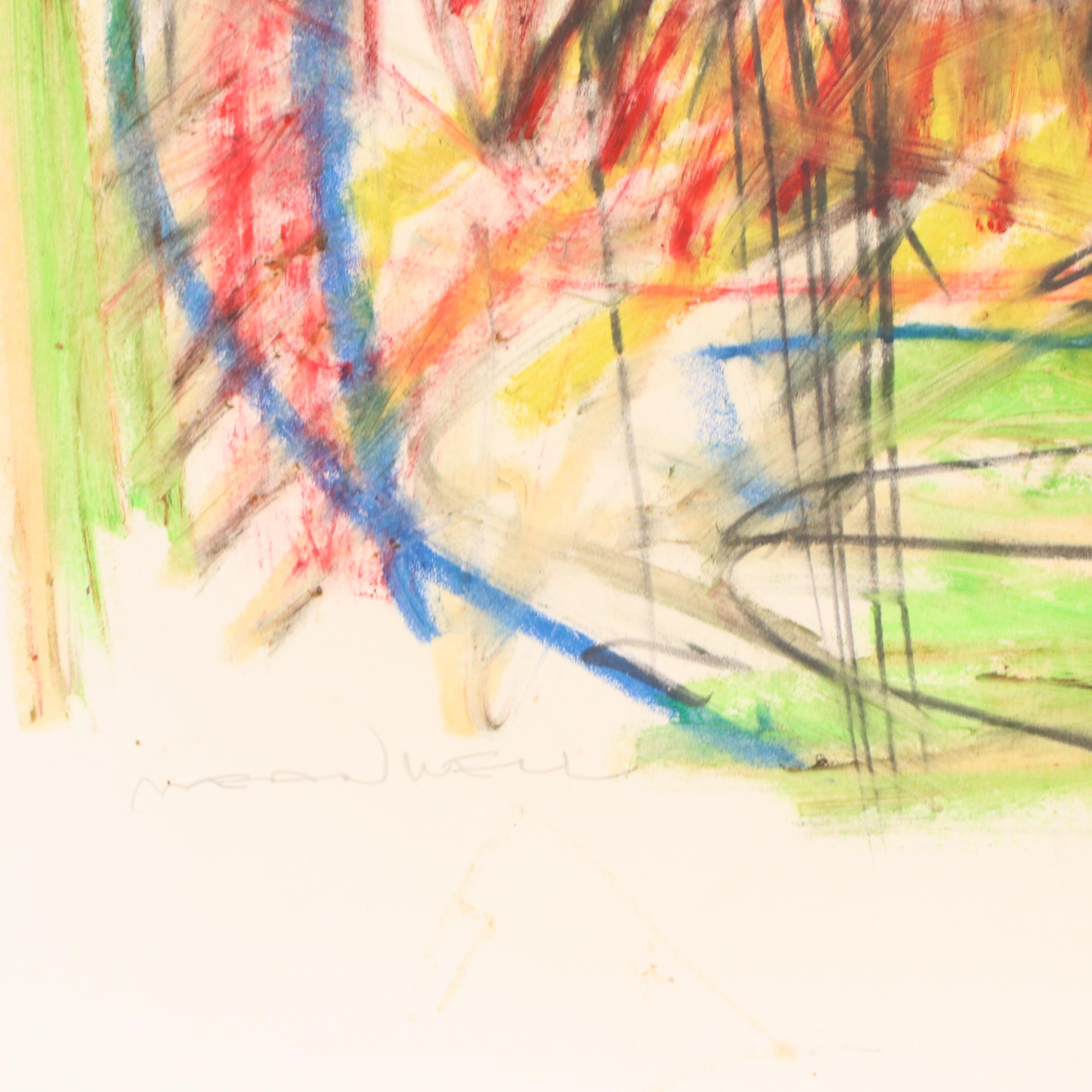 Jack Meanwell Figural Modern Oil Pastel Drawing, Late 20th Century