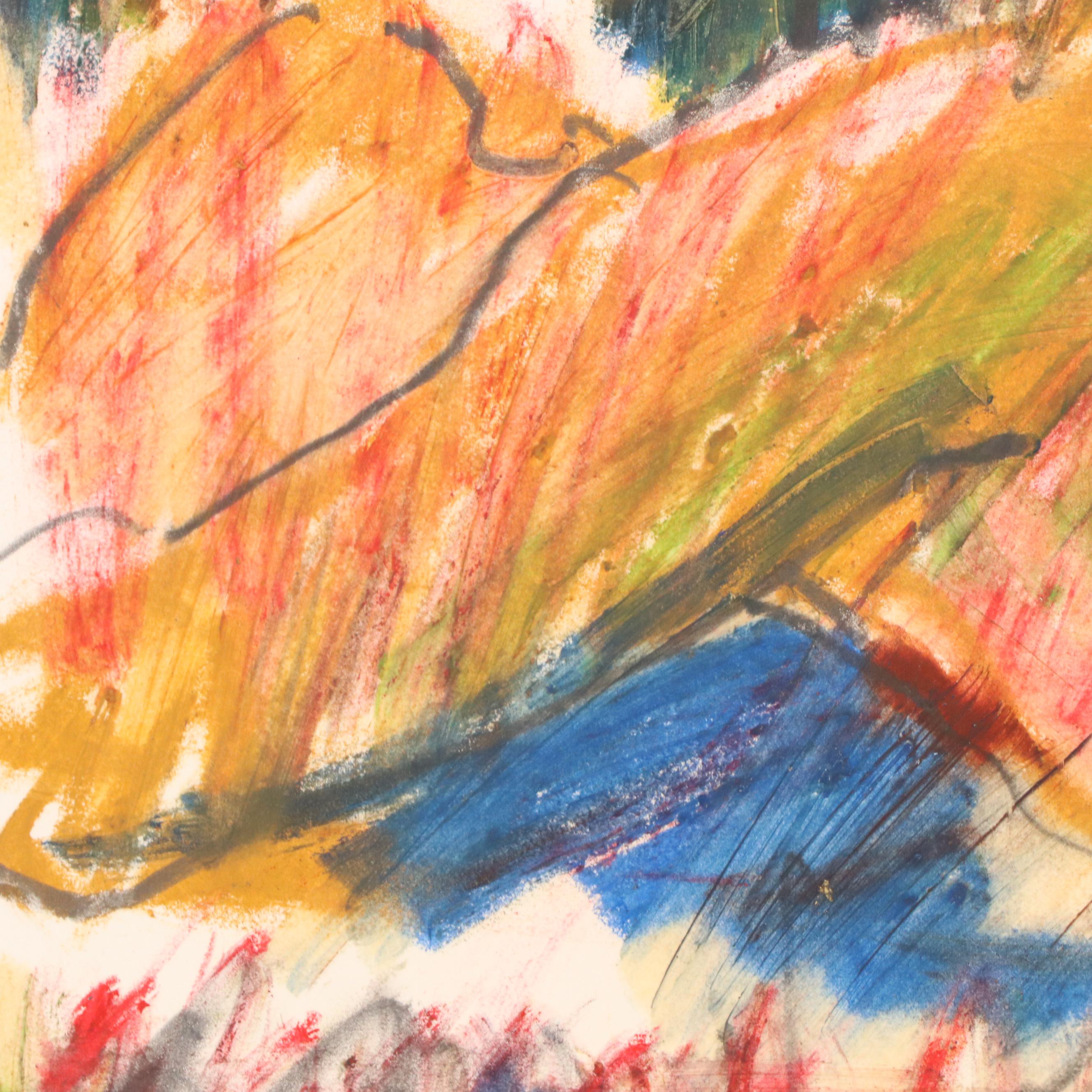 Jack Meanwell Figural Modern Oil Pastel Drawing, Late 20th Century