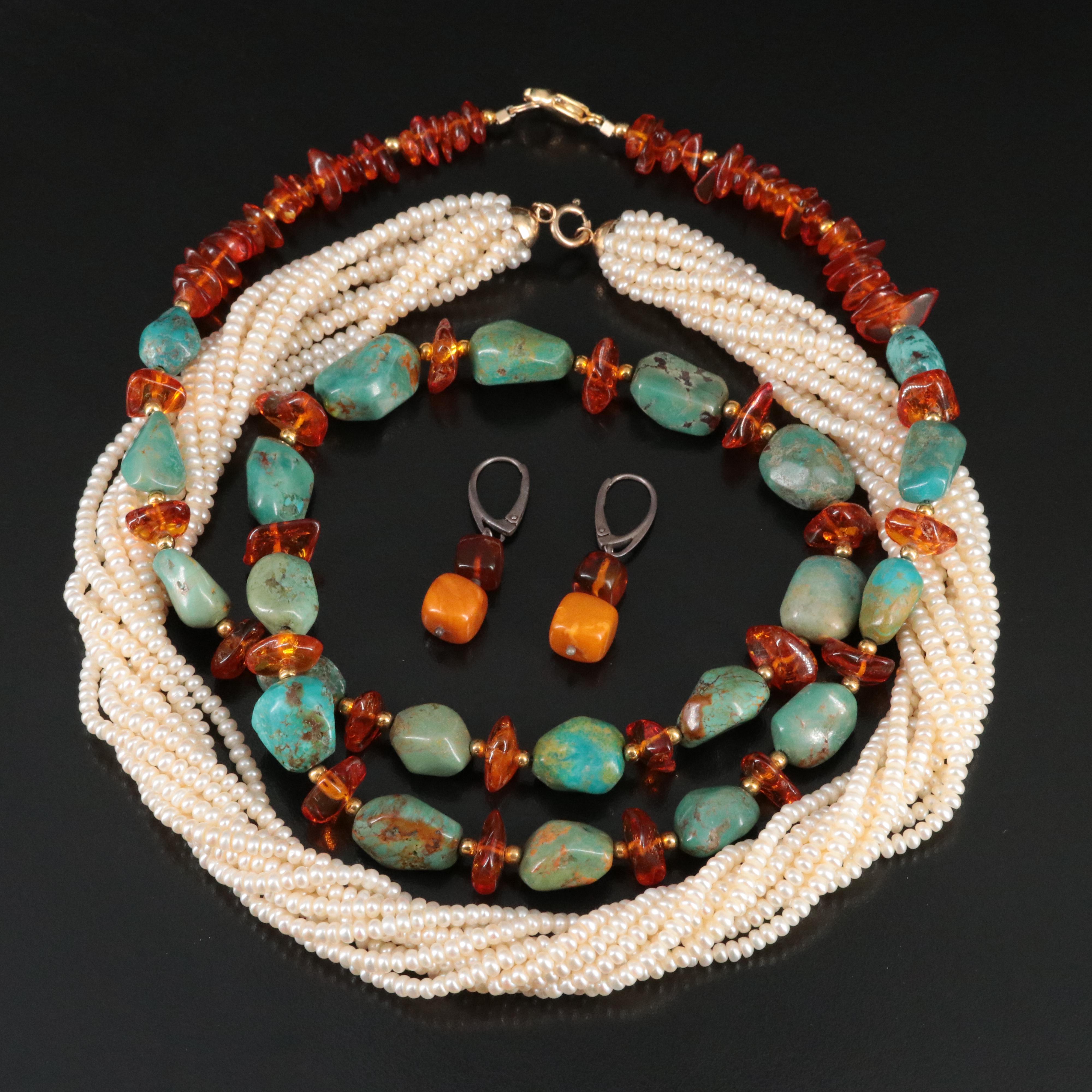 Pearl, Amber and Sterling Featured in Jewelry Lot