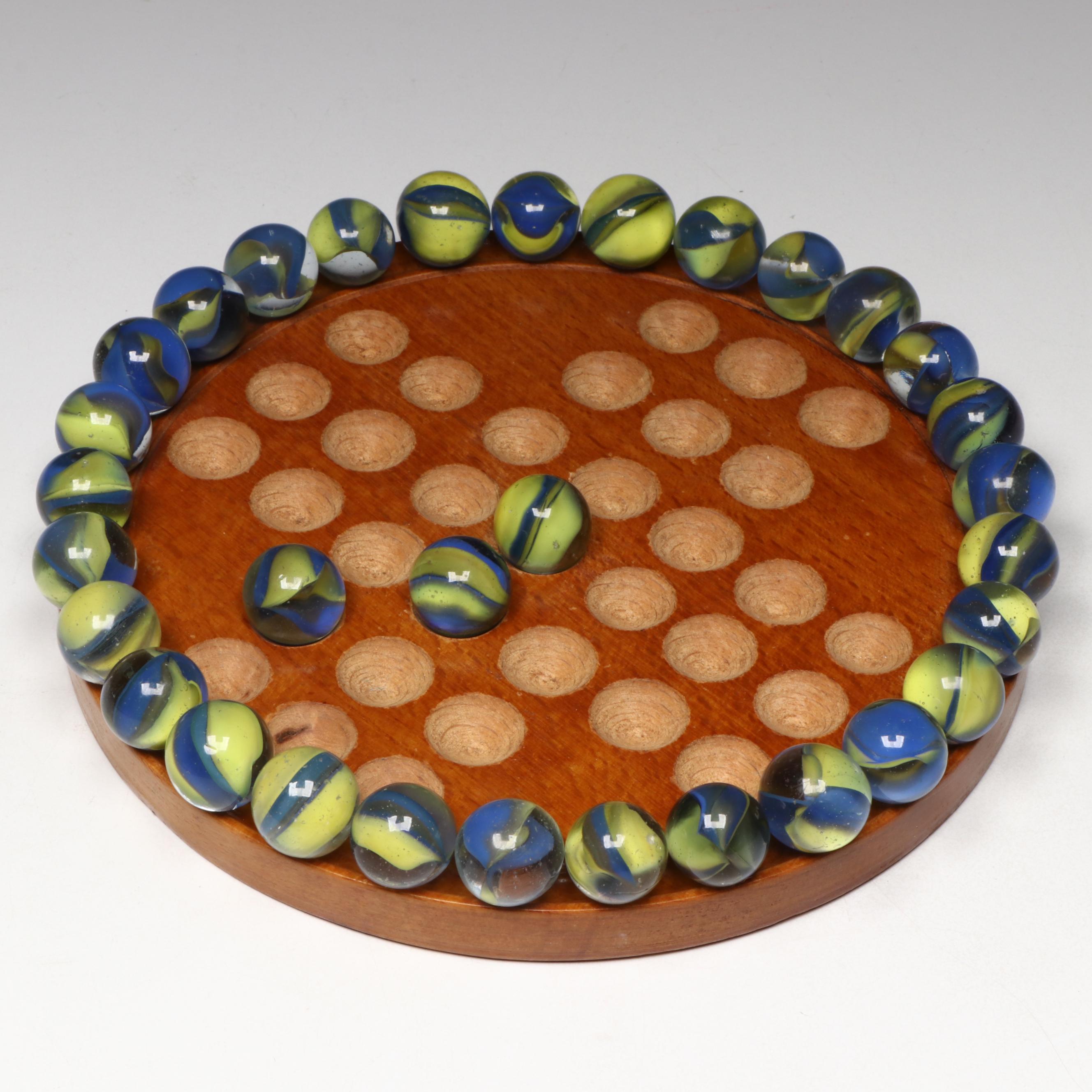 J. W. Spear & Sons, Bavaria Solitaire Game in Box with Cat's Eye Glass Marbles