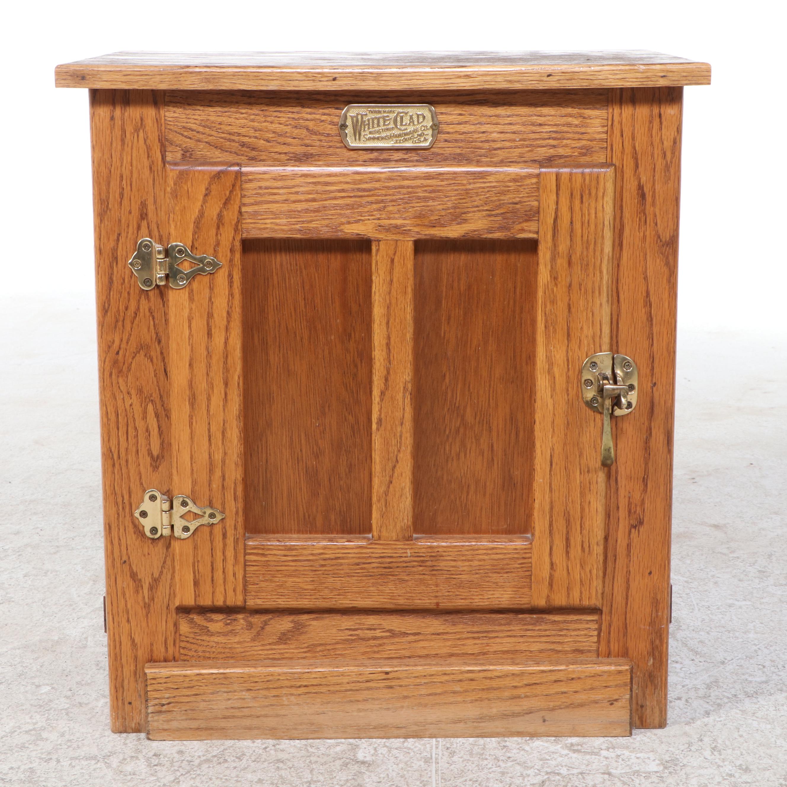 Simmons Hardware Co. "White Clad" Oak Ice-Chest Form Side Cabinet