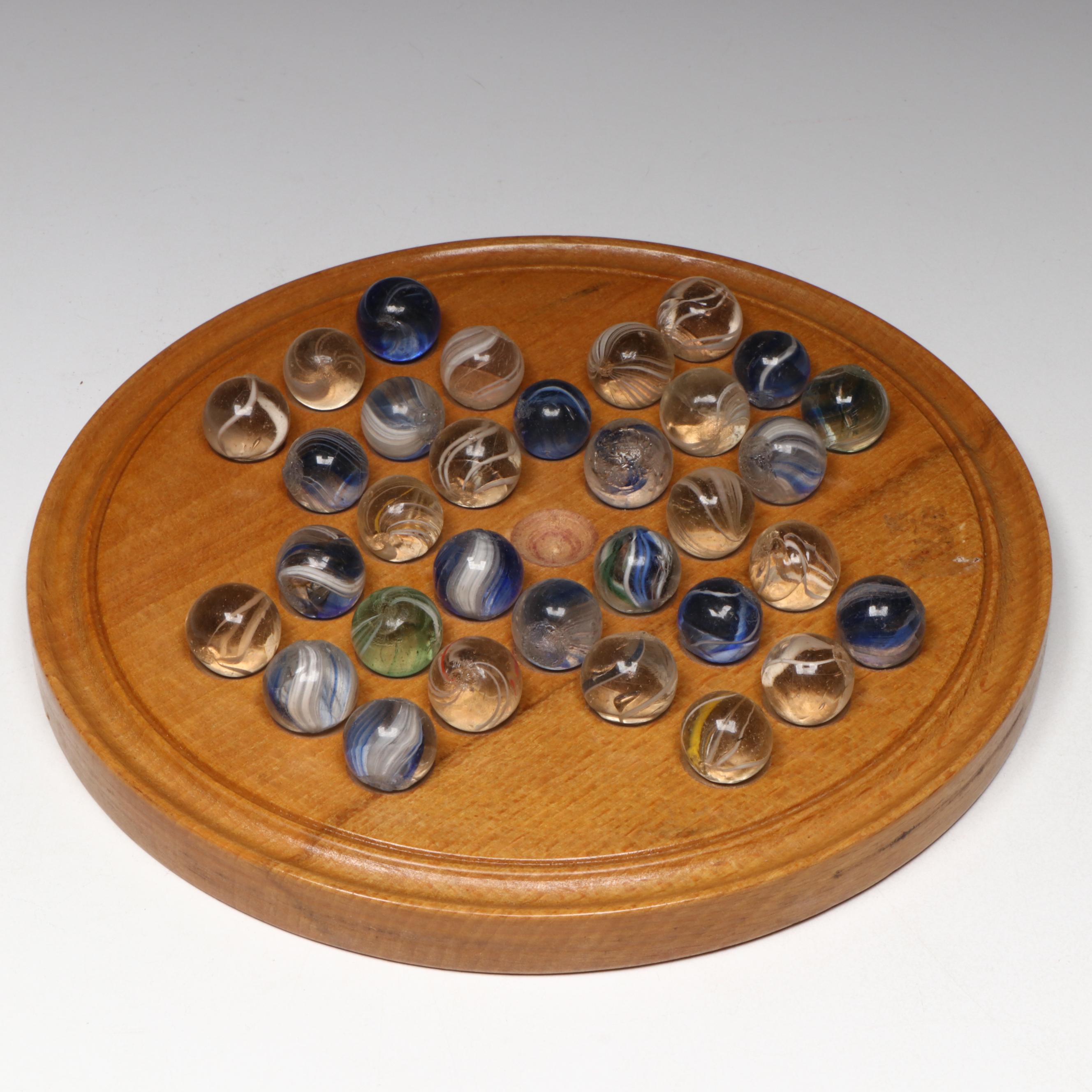 J. W. Spear & Sons Solitaire Game in Box with Handmade German Glass Marbles