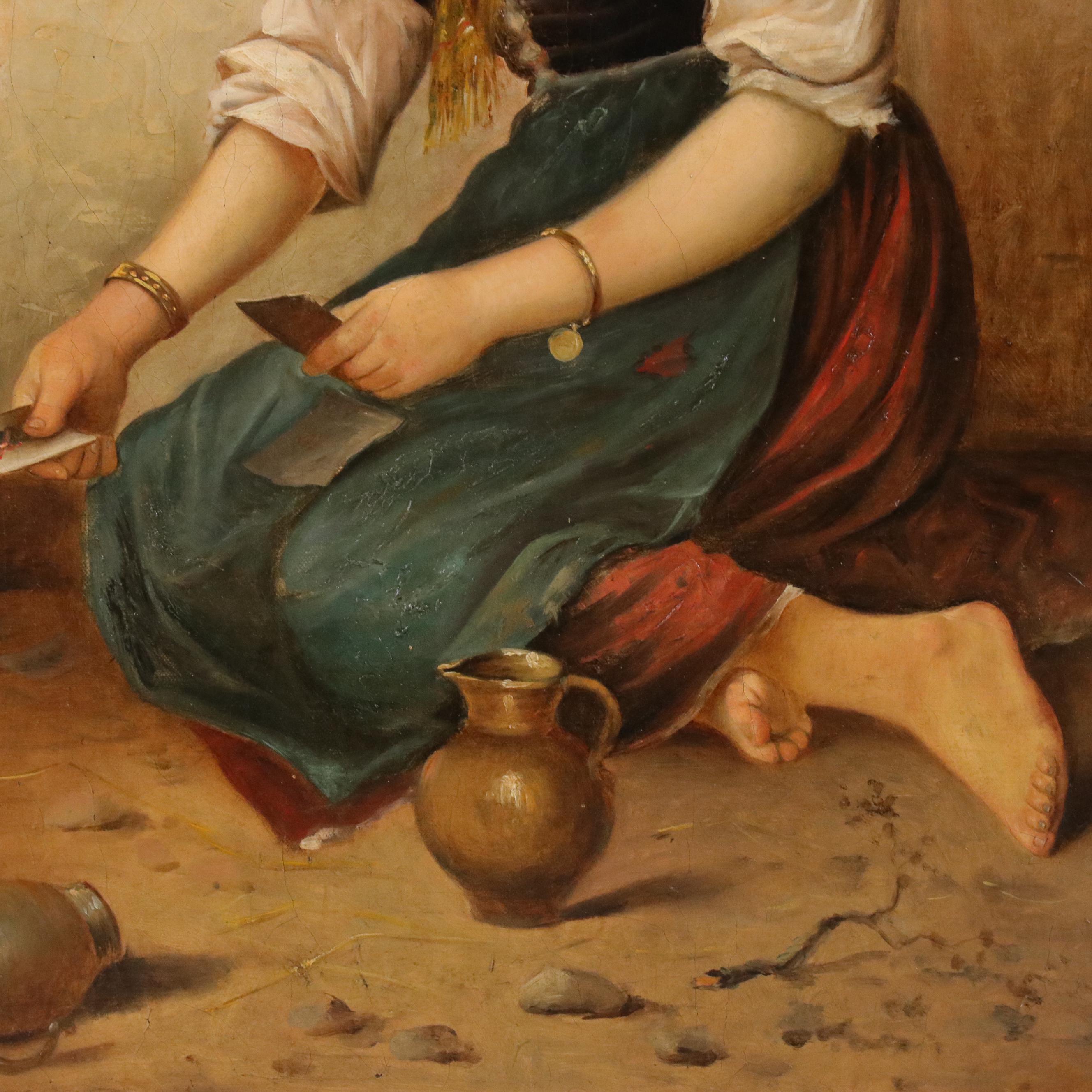 J. L. Ronay Oil Painting "Hungarian Girl," 19th Century