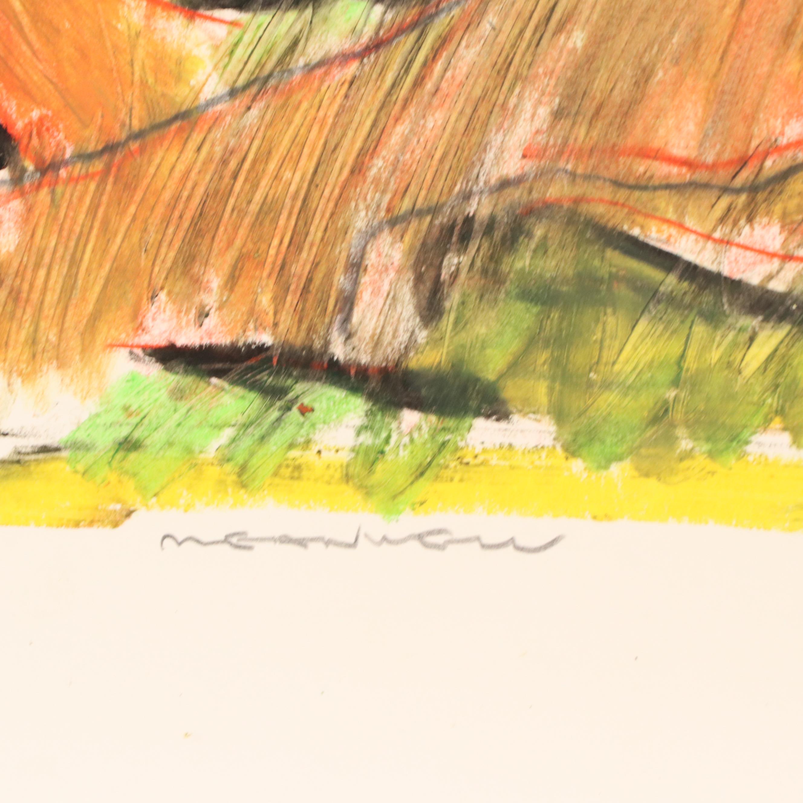 Jack Meanwell Figural Modern Oil Pastel Drawing, Late 20th Century