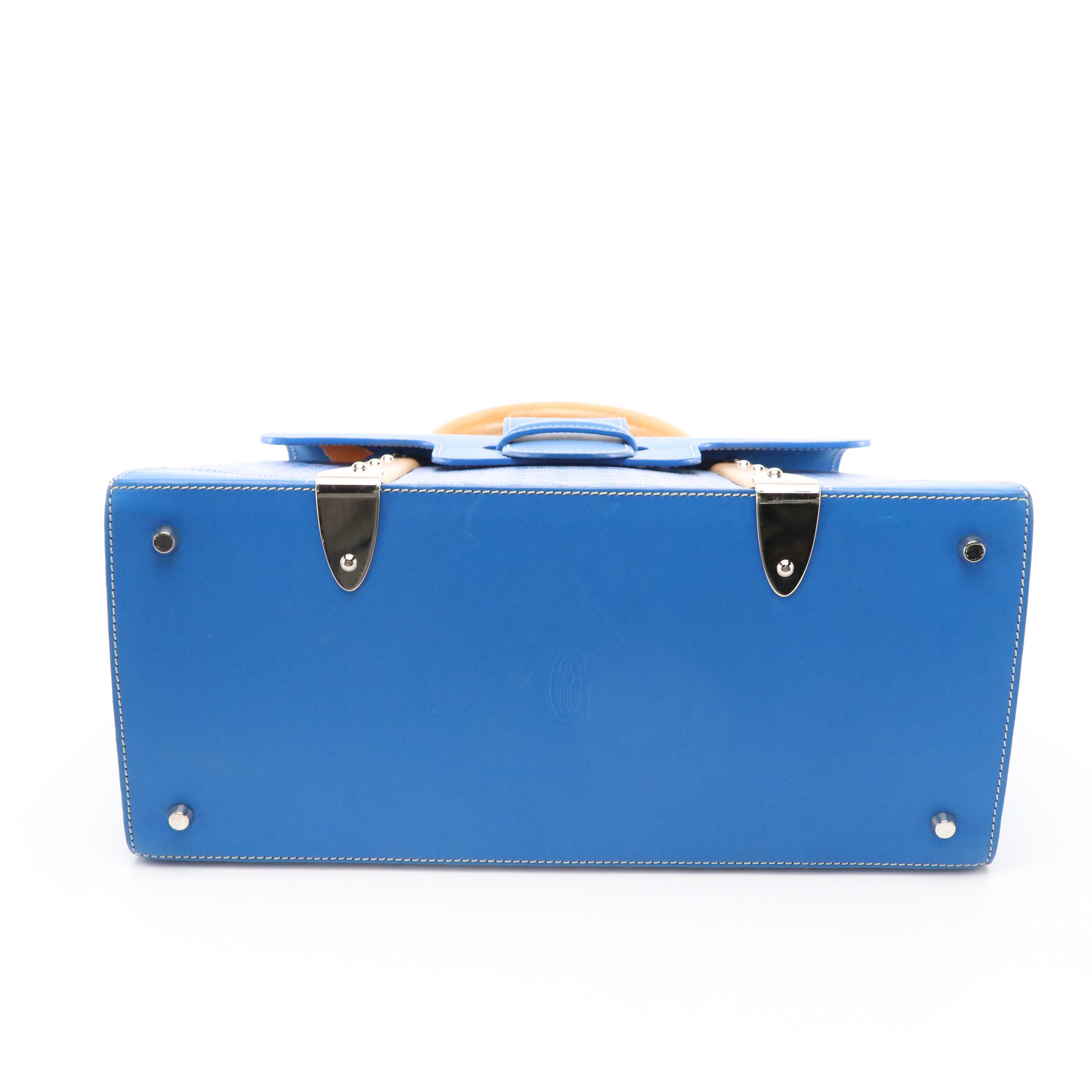 Goyard Saigon MM Bag in Sky Blue Goyardine Canvas/Leather with Wood Trim