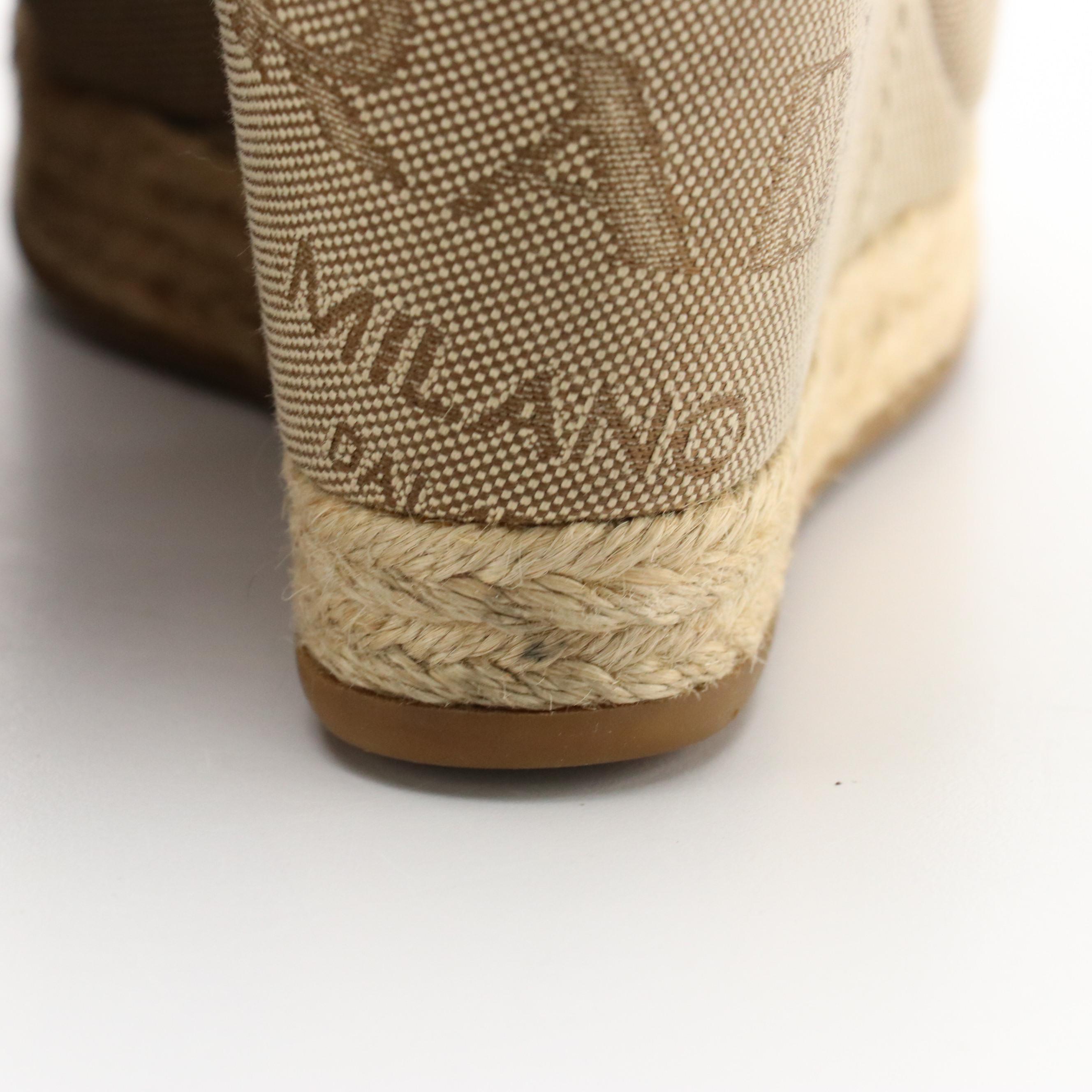 Prada Beige Canapa Logo Criss-Cross Wedges with Bright Red Patent Leather Trim