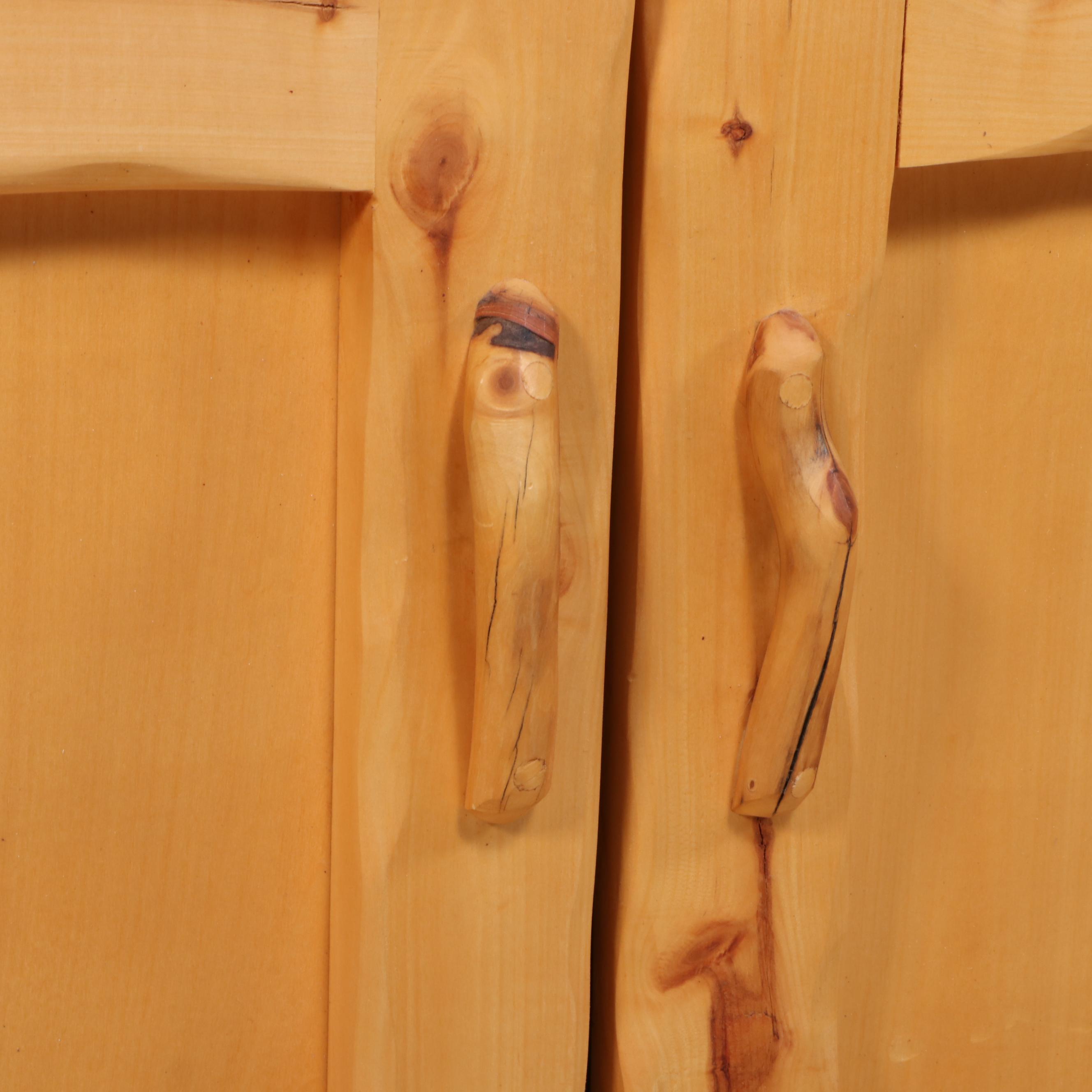 Rustic Live-Edge Pine and Log Kitchen Hutch