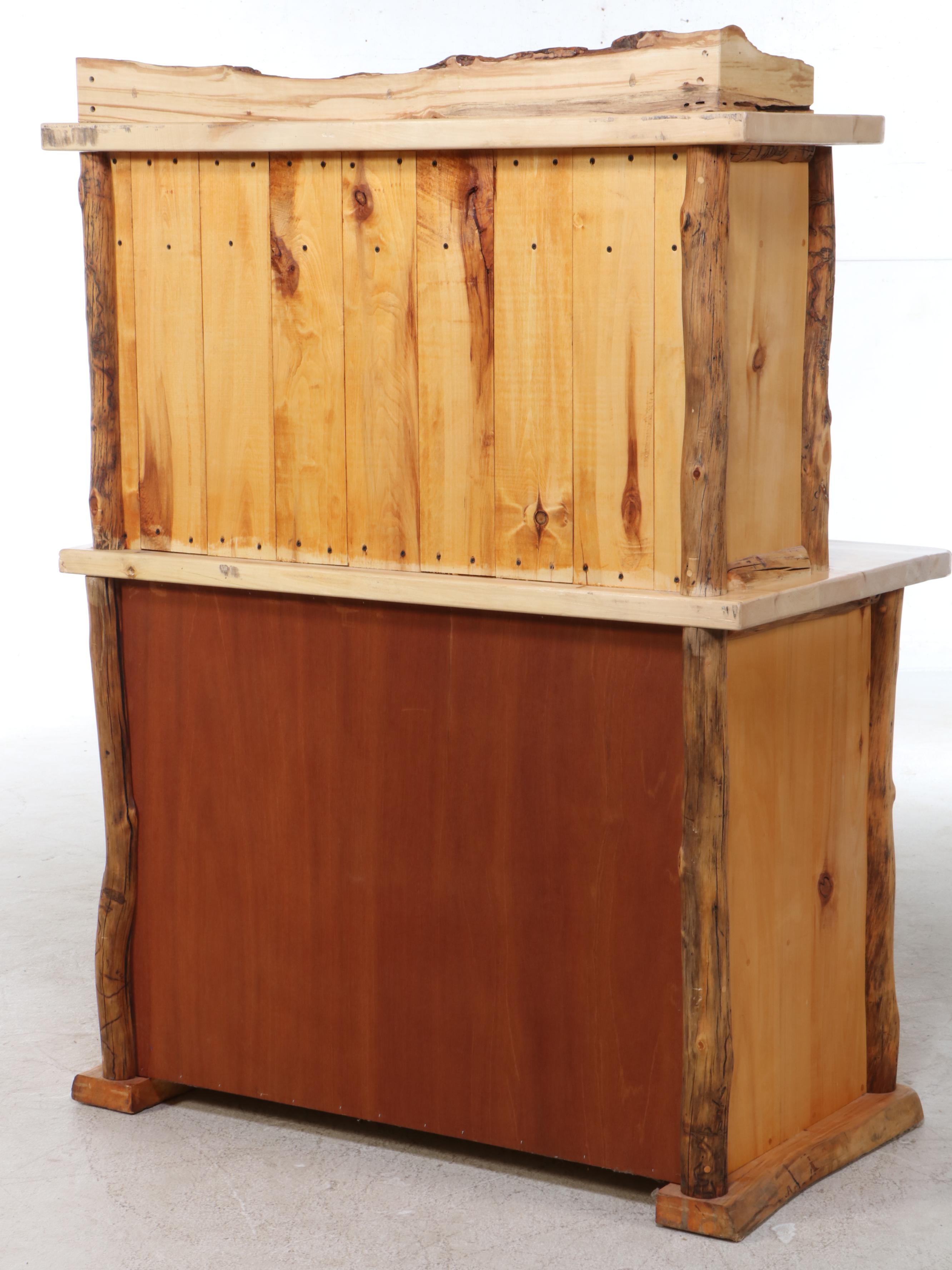 Rustic Live-Edge Pine and Log Kitchen Hutch