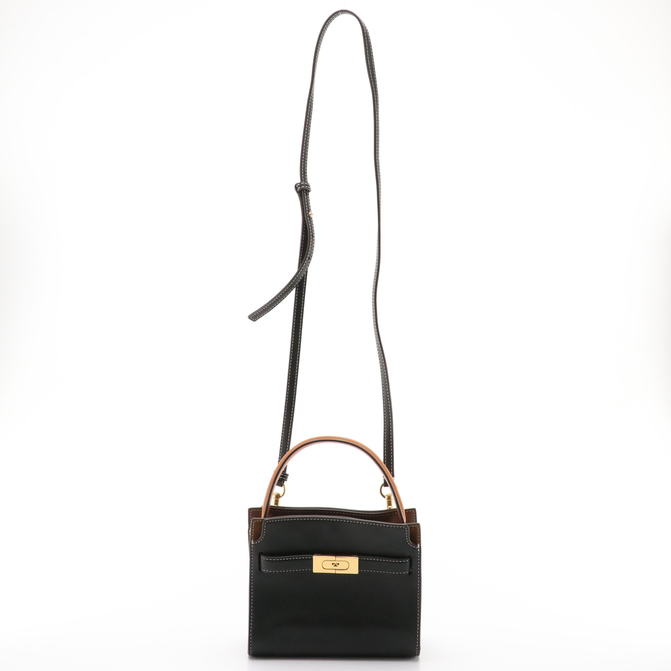 Tory Burch Petite Double Lee Radziwill Two-Way Bag in Black Leather & Suede
