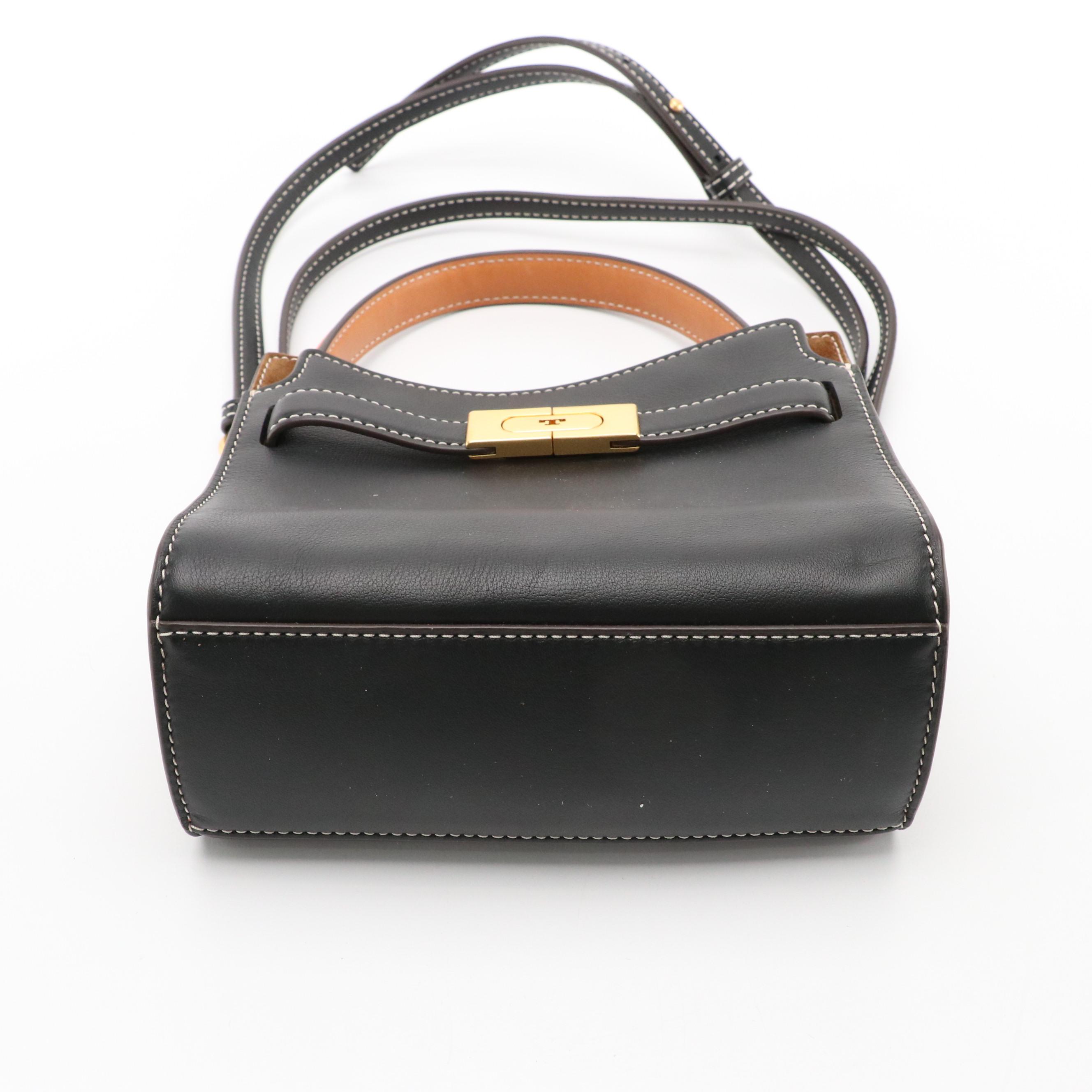 Tory Burch Petite Double Lee Radziwill Two-Way Bag in Black Leather & Suede