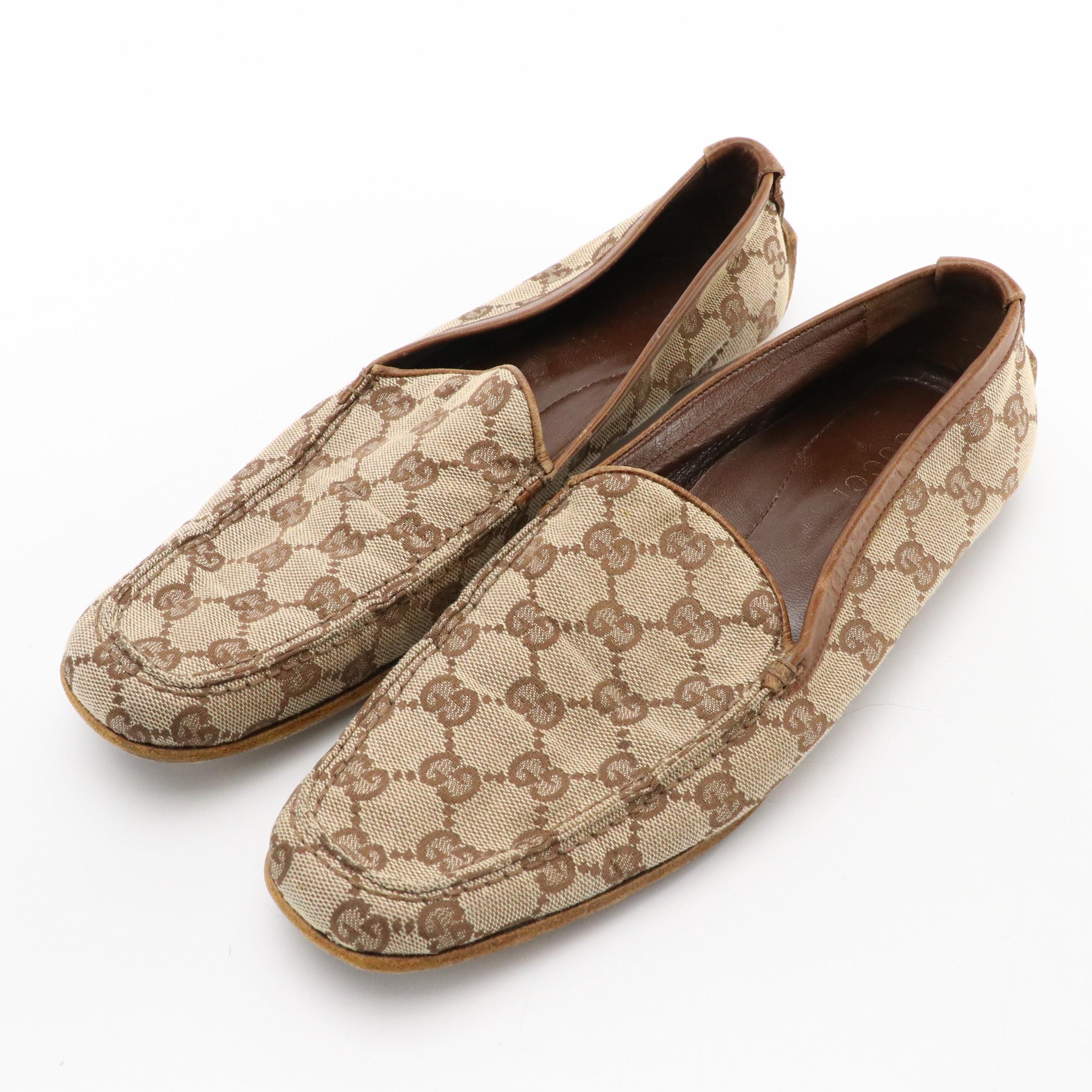 Gucci Driving Shoes in GG Canvas with Leather Trim