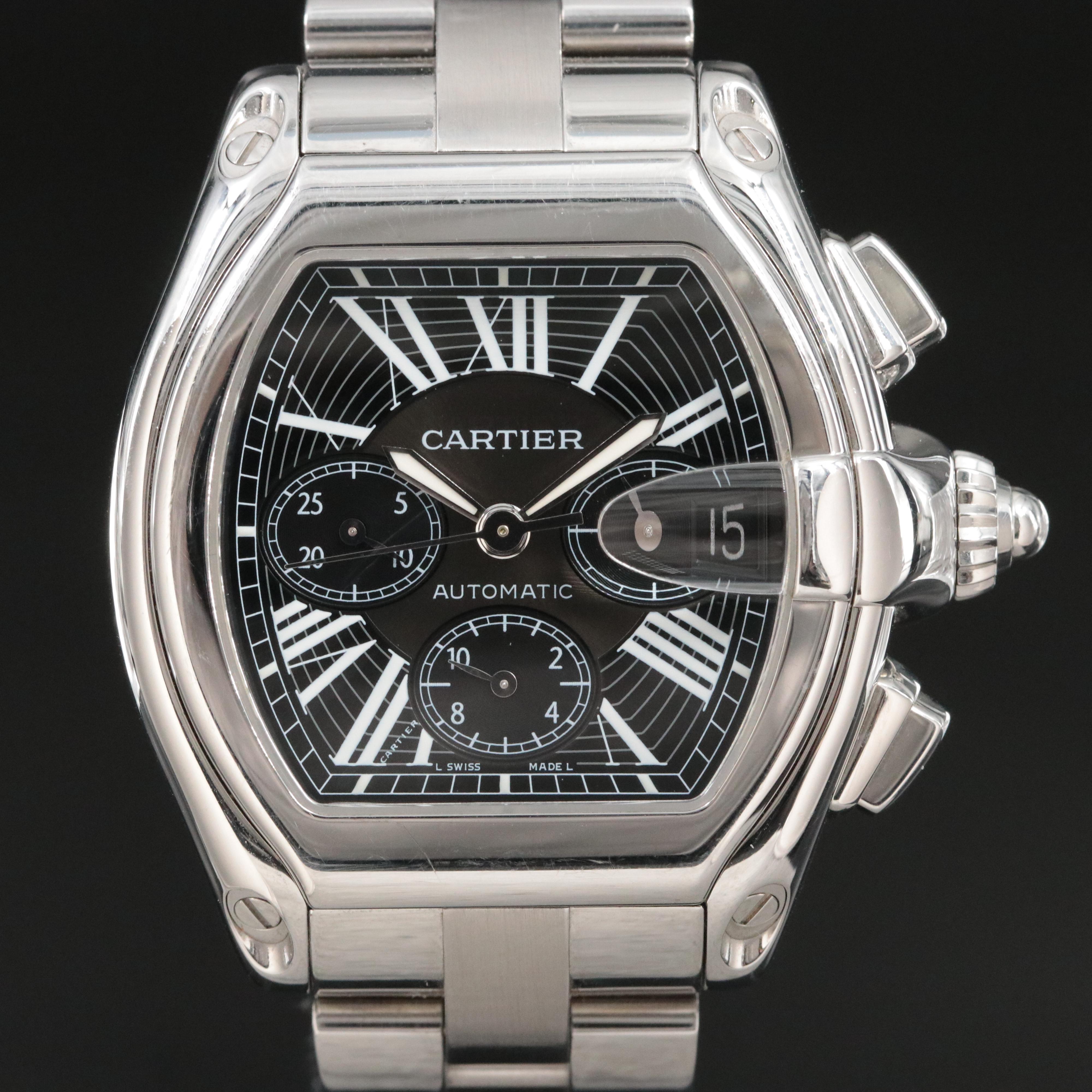 Cartier Roadster XL Chronograph W62020X6 Black 40mm Steel Automatic Watch