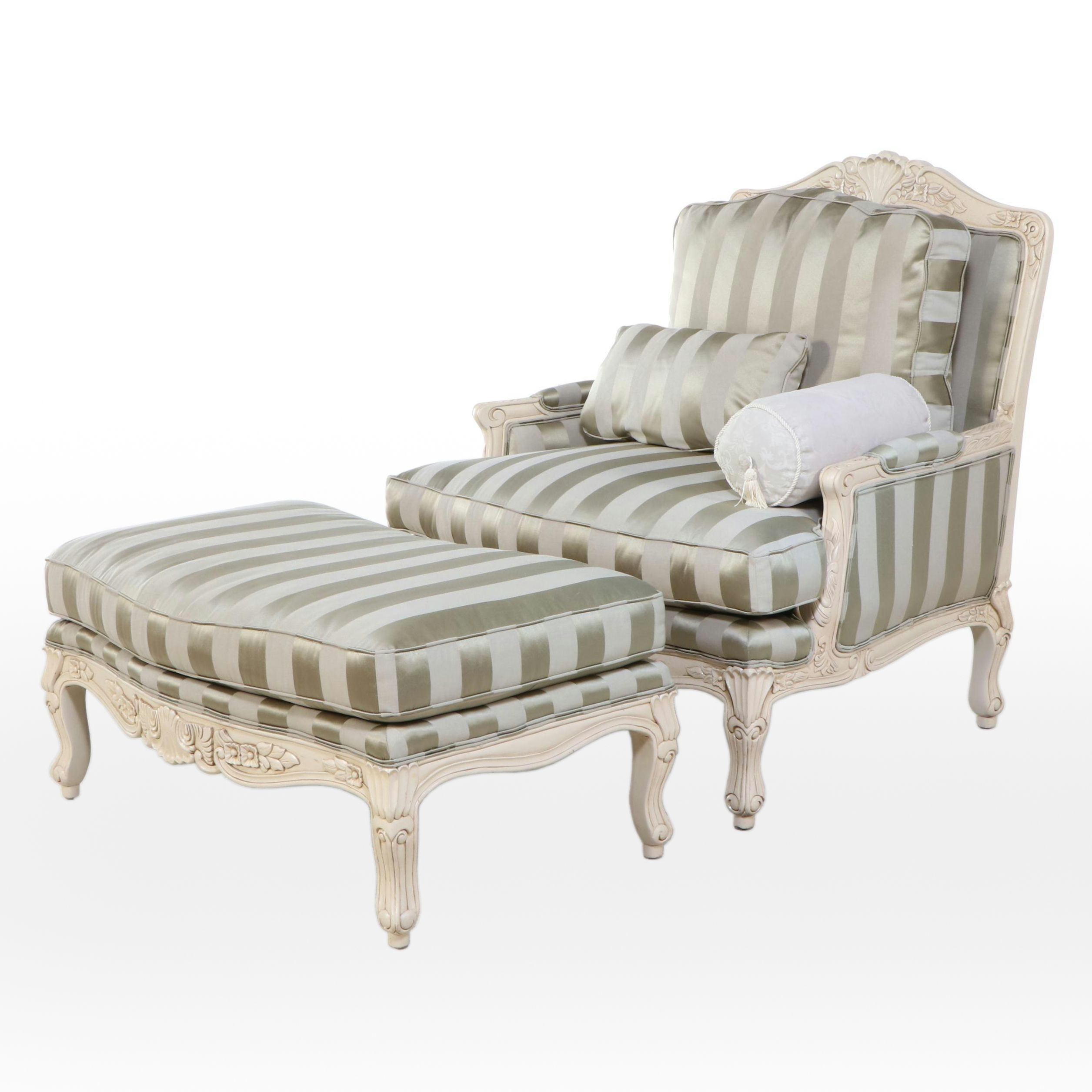 Sam Moore Furniture Louis XV Style Painted and Upholstered Bergère with Ottoman