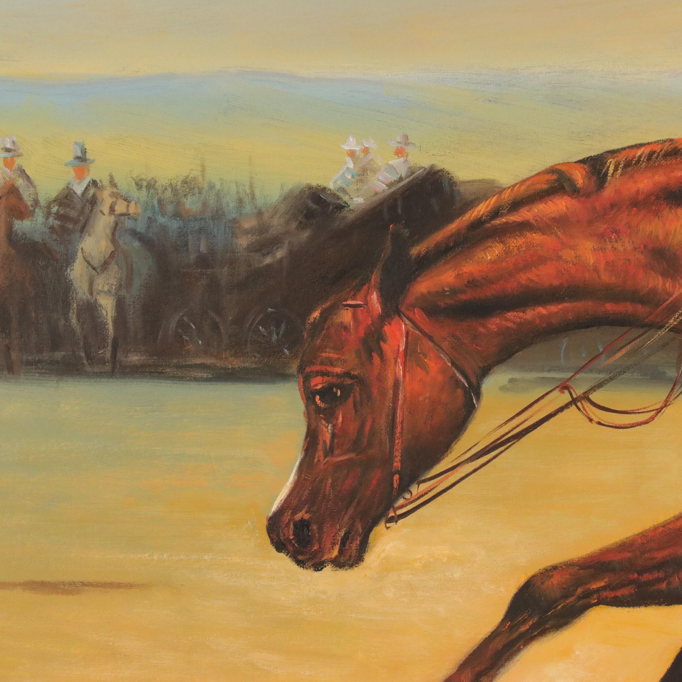 Simon Lee Scenic Oil Painting of Equestrians, Late 20th Century