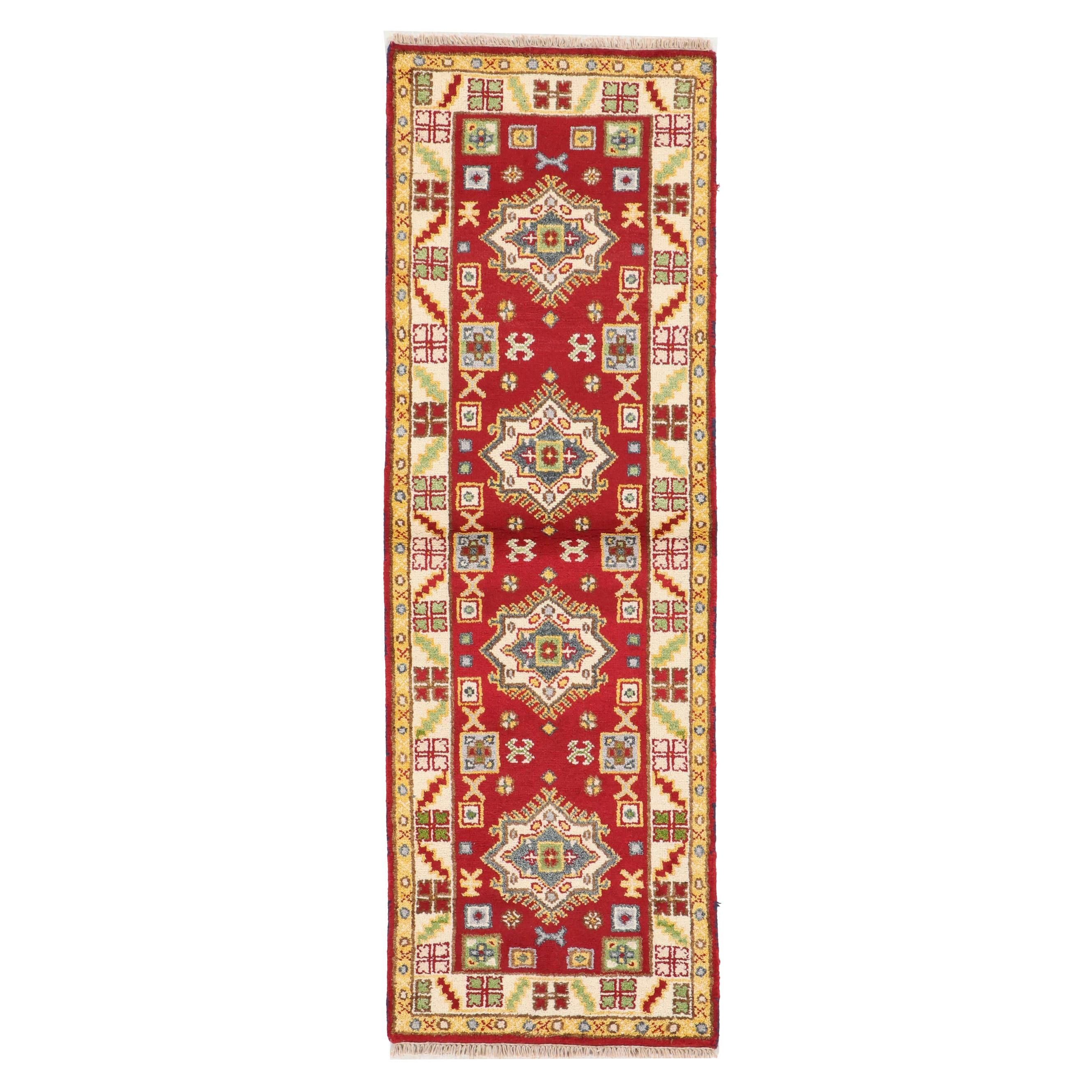 2'9 x 8'4 Hand-Knotted Afghan Kazak Carpet Runner