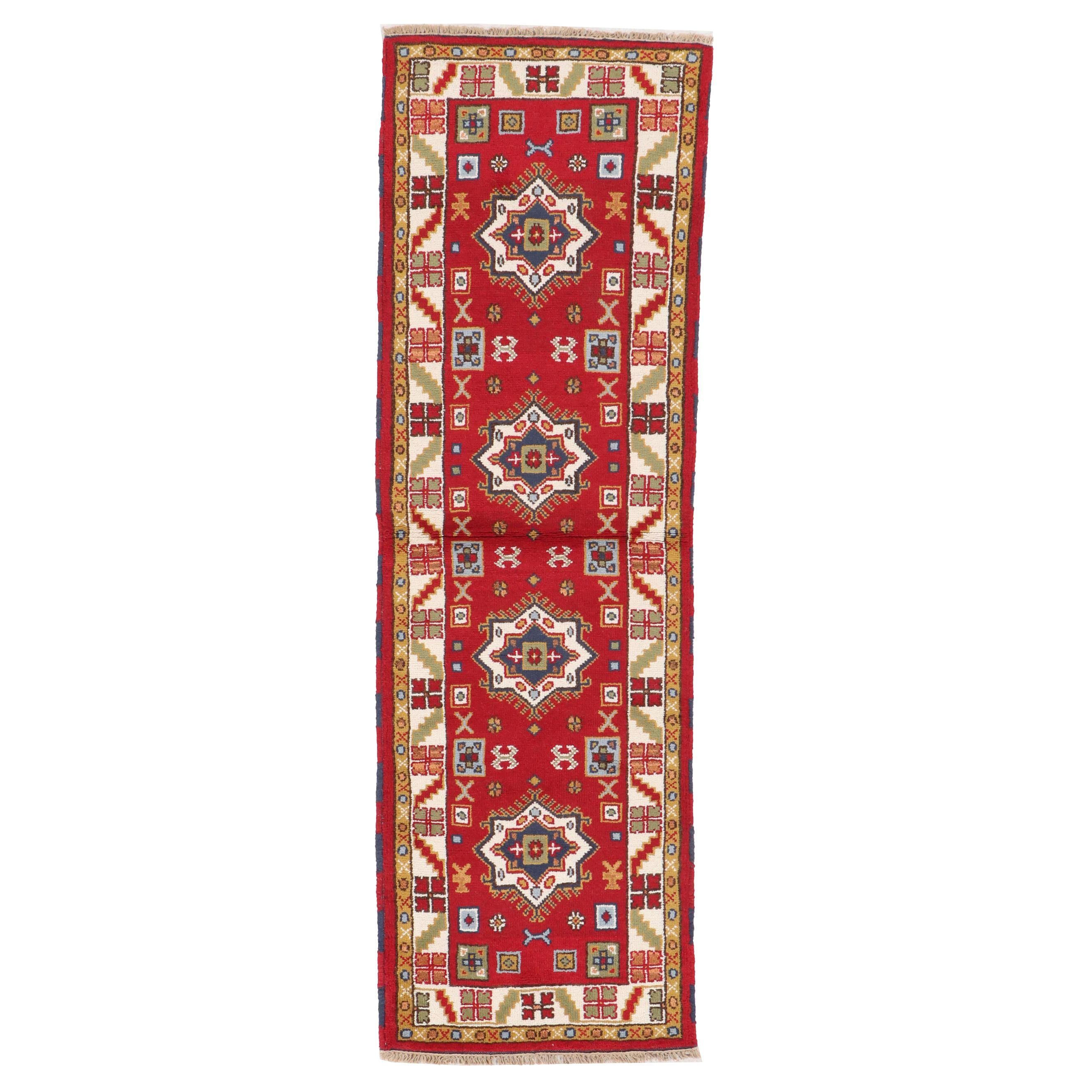 2'8 x 8'6 Hand-Knotted Afghan Kazak Carpet Runner
