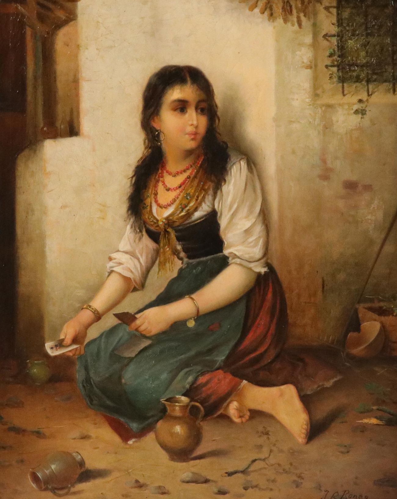 J. L. Ronay Oil Painting "Hungarian Girl," 19th Century