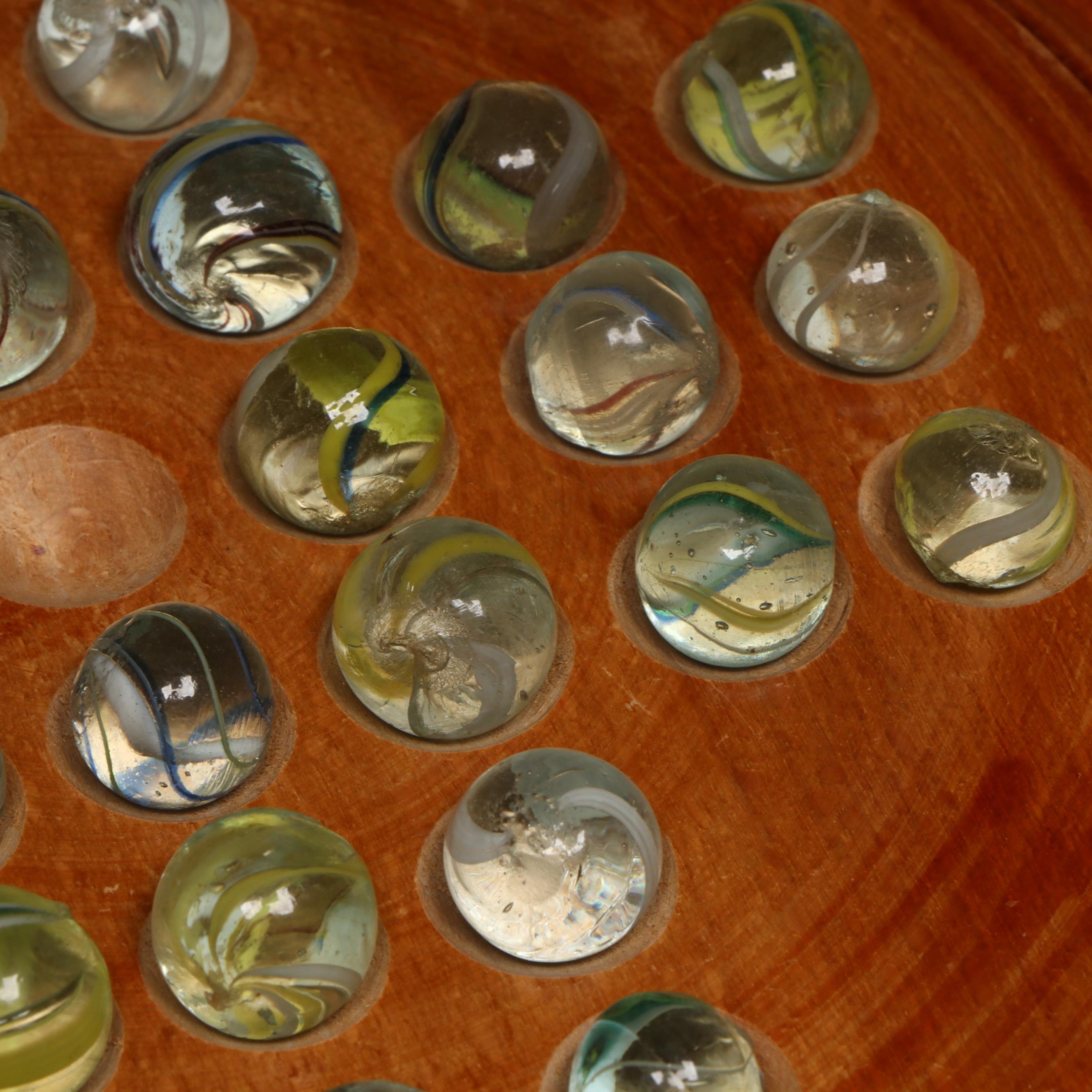 J. W. Spear & Sons Solitaire Game in Box with Handmade German Glass Marbles