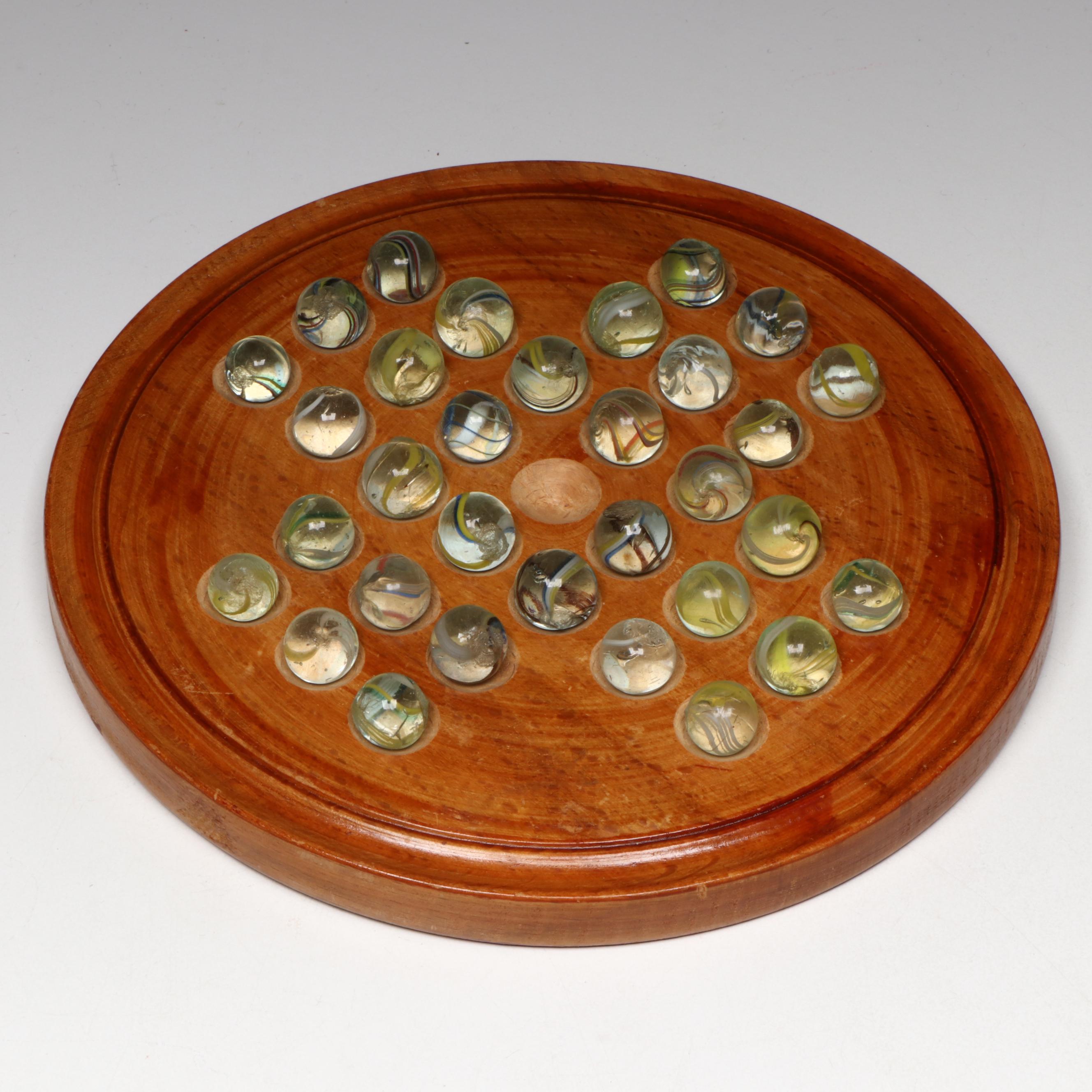 J. W. Spear & Sons Solitaire Game in Box with Handmade German Glass Marbles