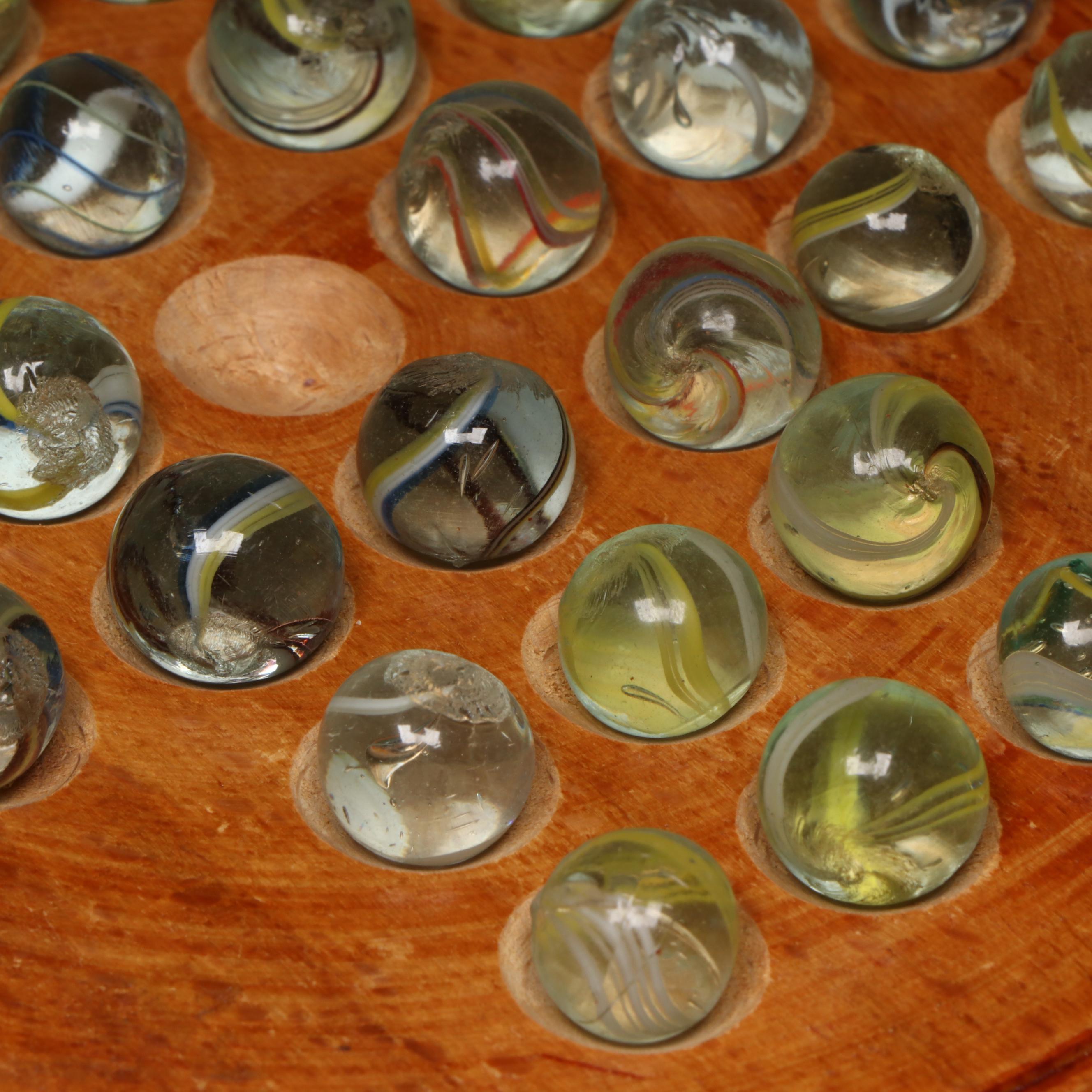 J. W. Spear & Sons Solitaire Game in Box with Handmade German Glass Marbles