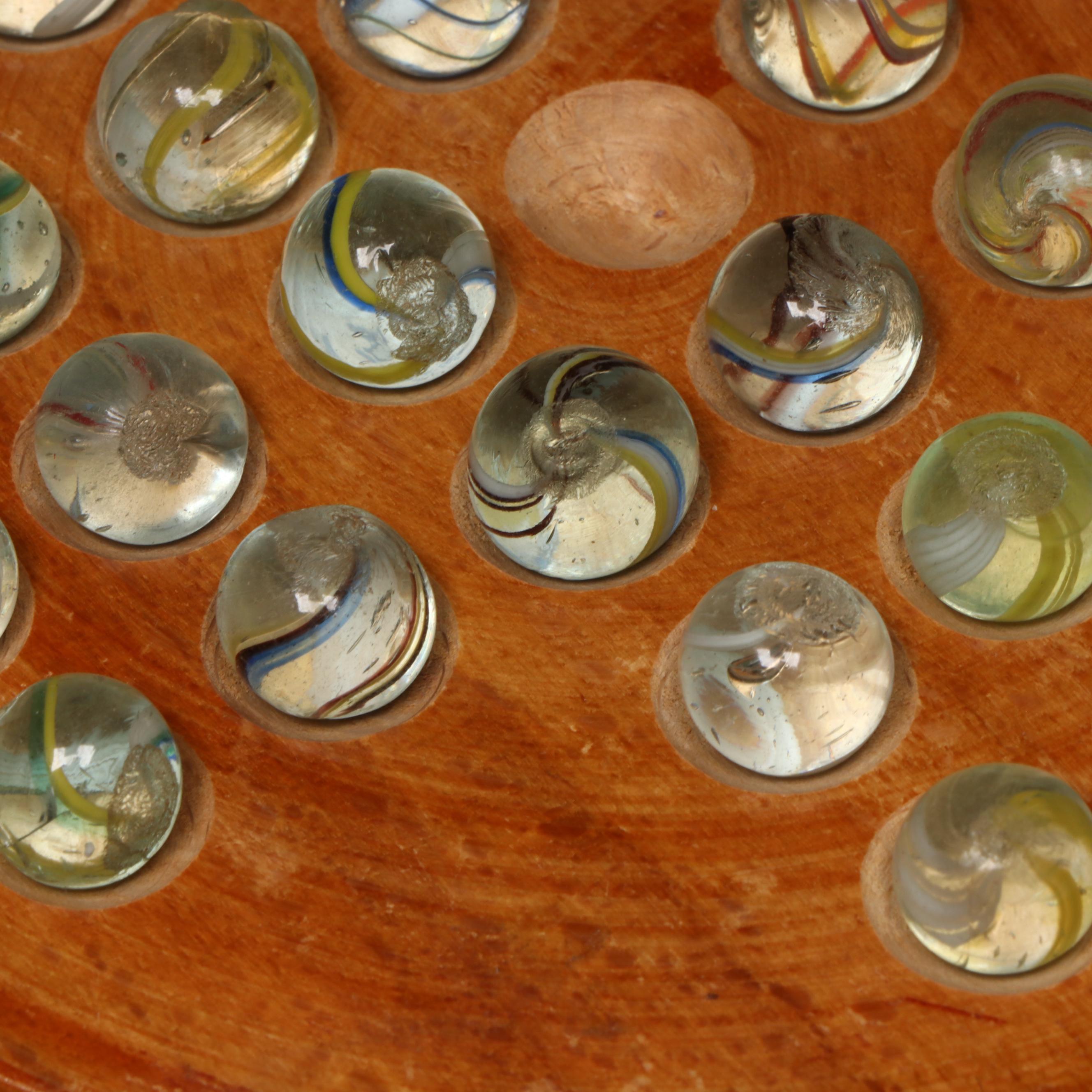 J. W. Spear & Sons Solitaire Game in Box with Handmade German Glass Marbles