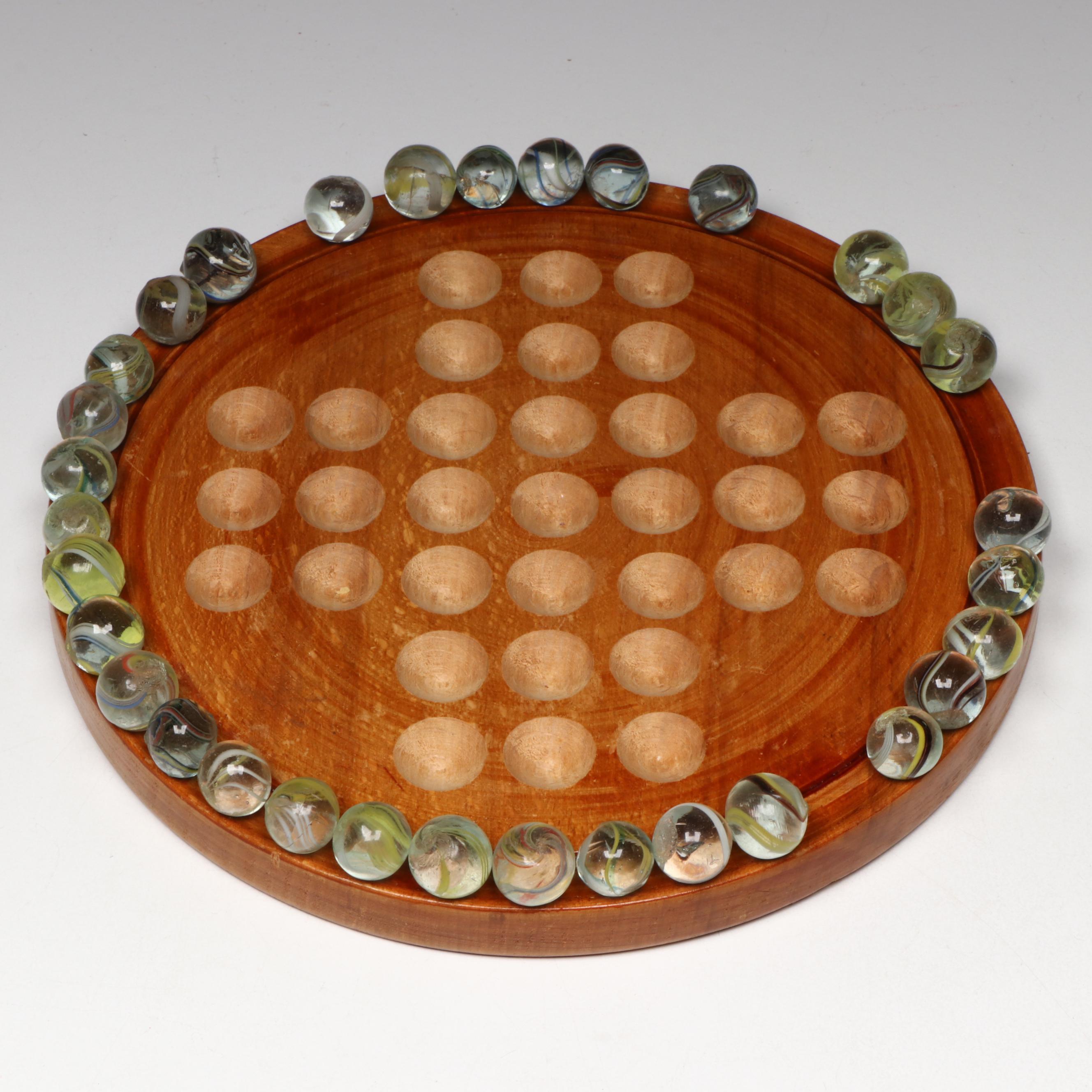 J. W. Spear & Sons Solitaire Game in Box with Handmade German Glass Marbles