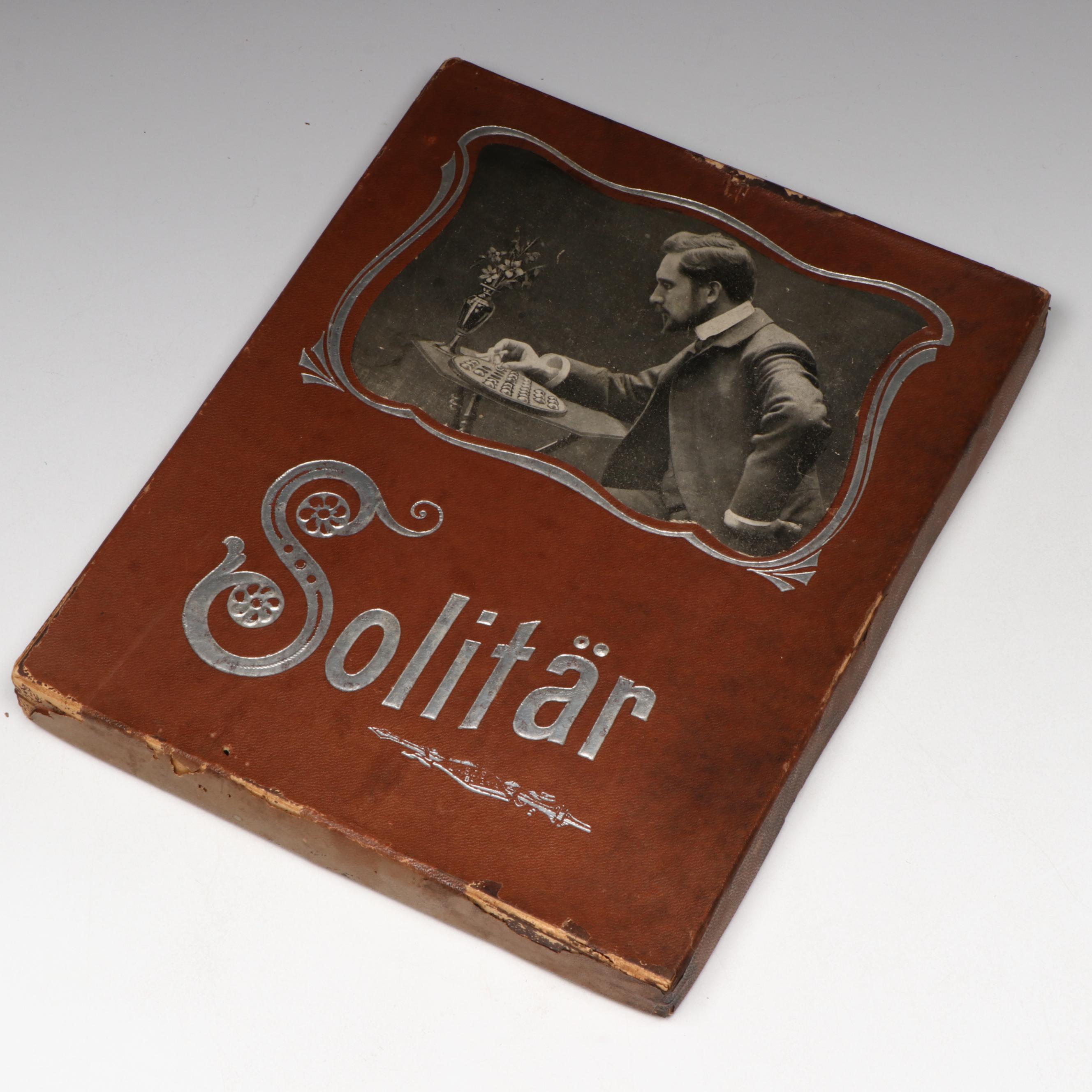 J. W. Spear & Sons Solitaire Game in Box with Handmade German Glass Marbles