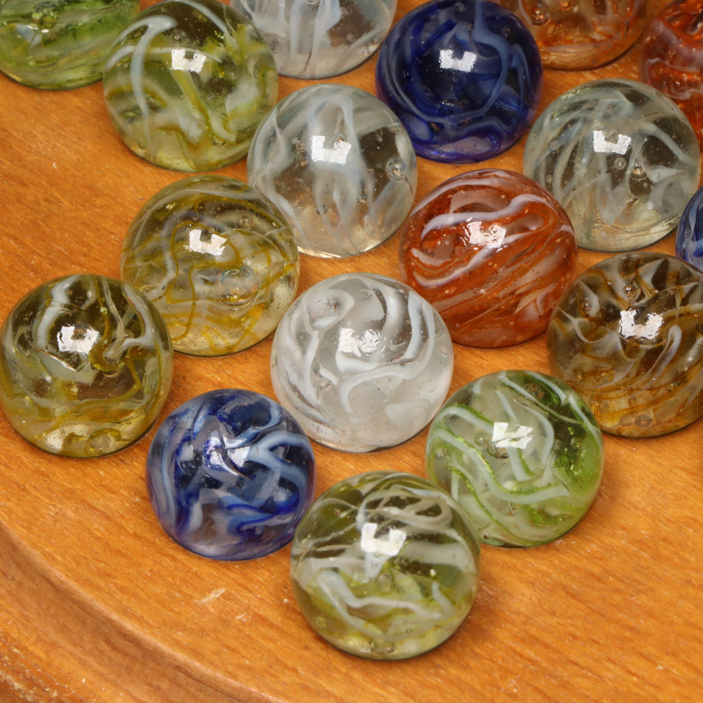 H. P. Gibson & Sons Solitaire Game in Box and Veiligglas Wire Pull Glass Marbles